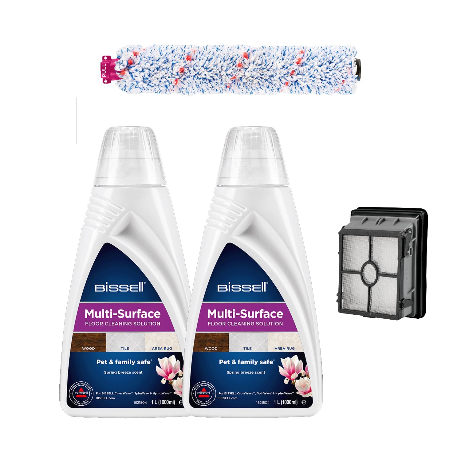 Bissell 1 CrossWave Kit Original, Solución de Limpieza Suelos 2 x 1 L x Cepillo multisuperficie x Filtro, 2815, Mix