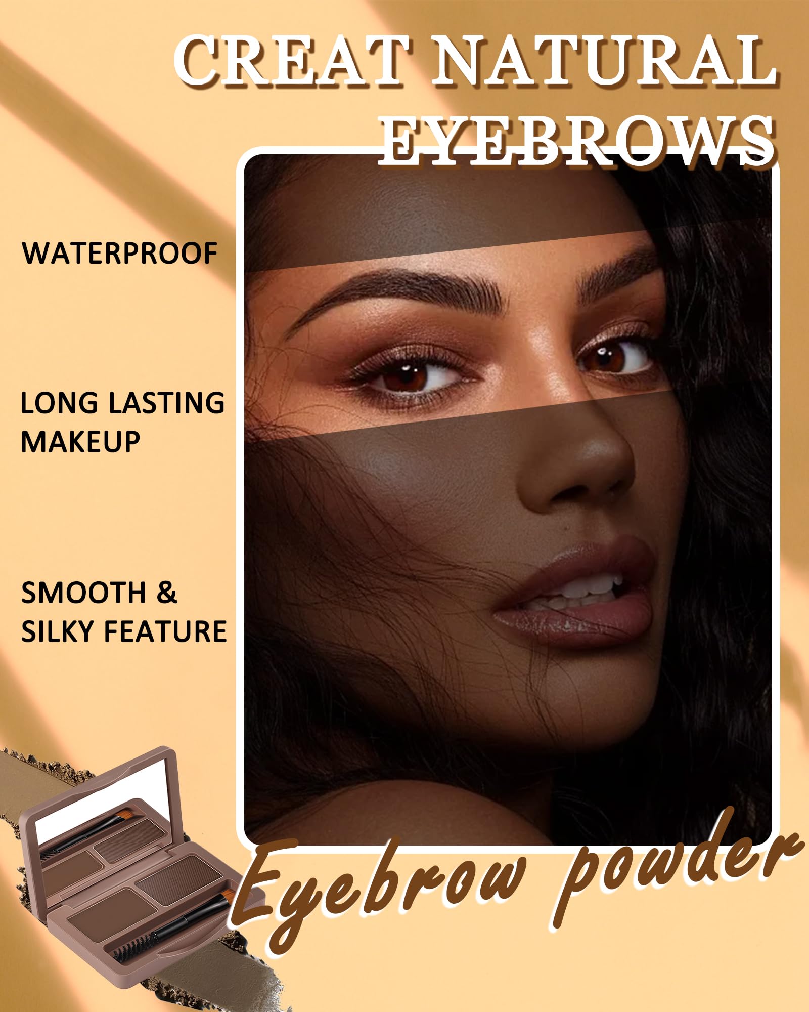 Eyebrow Powder Kit-2 Colors Soft Eye Brow Tinted Powder Palette, Waterproof & Long Lasting Natural Gray Brown Brow - Image 4