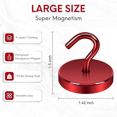 Vista 223 de Neosmuk Ganchos magnéticos resistentes, imanes fuertes con gancho para refrigerador, ganchos industriales súper resistentes de neodimio para colgar