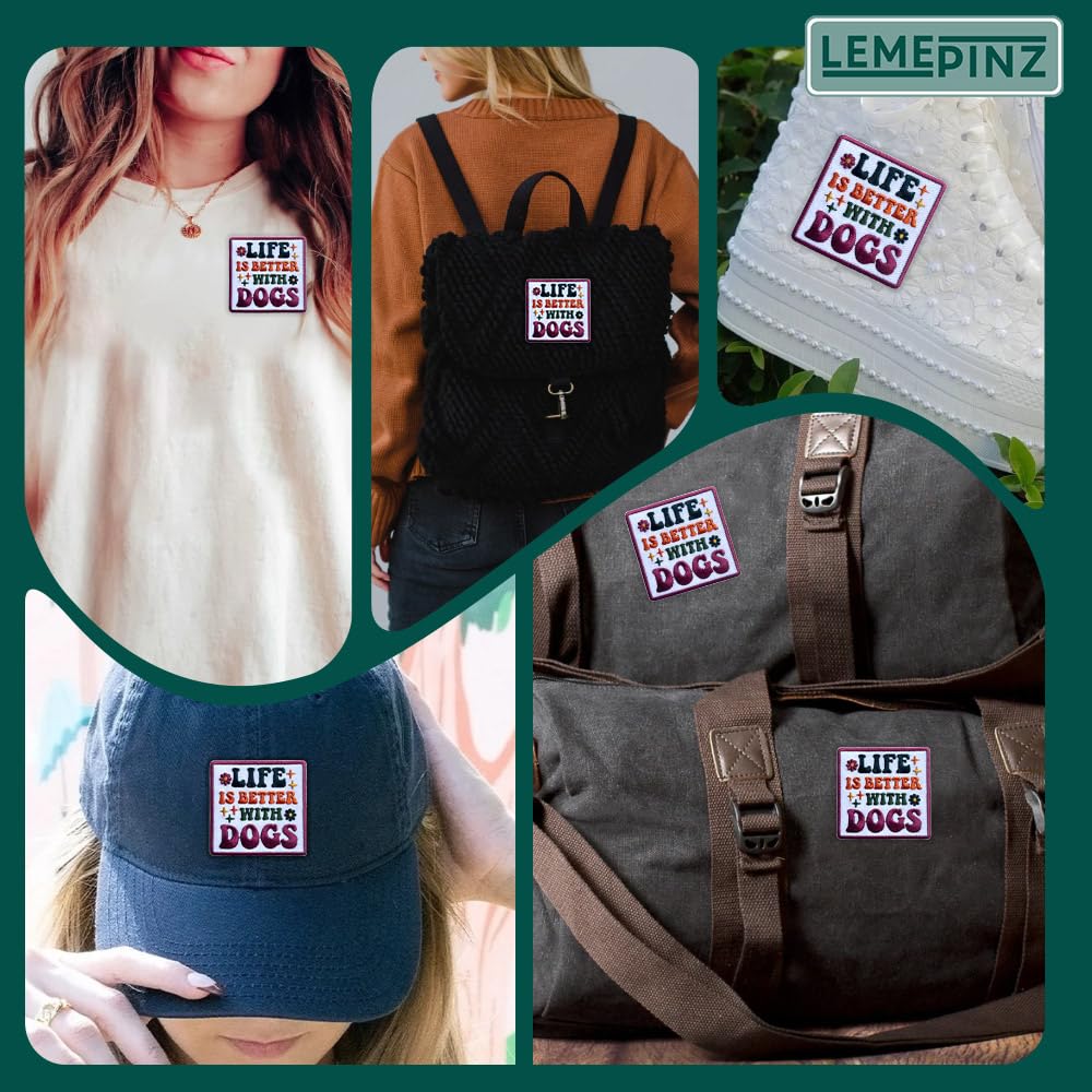 Parche bordado de perro con texto en inglés "Life is Better with Dogs", tamaño 7,6 cm, para sombreros, ropa, mochilas, jeans, parches para coser, parches de tela, parches de perros, regalo de