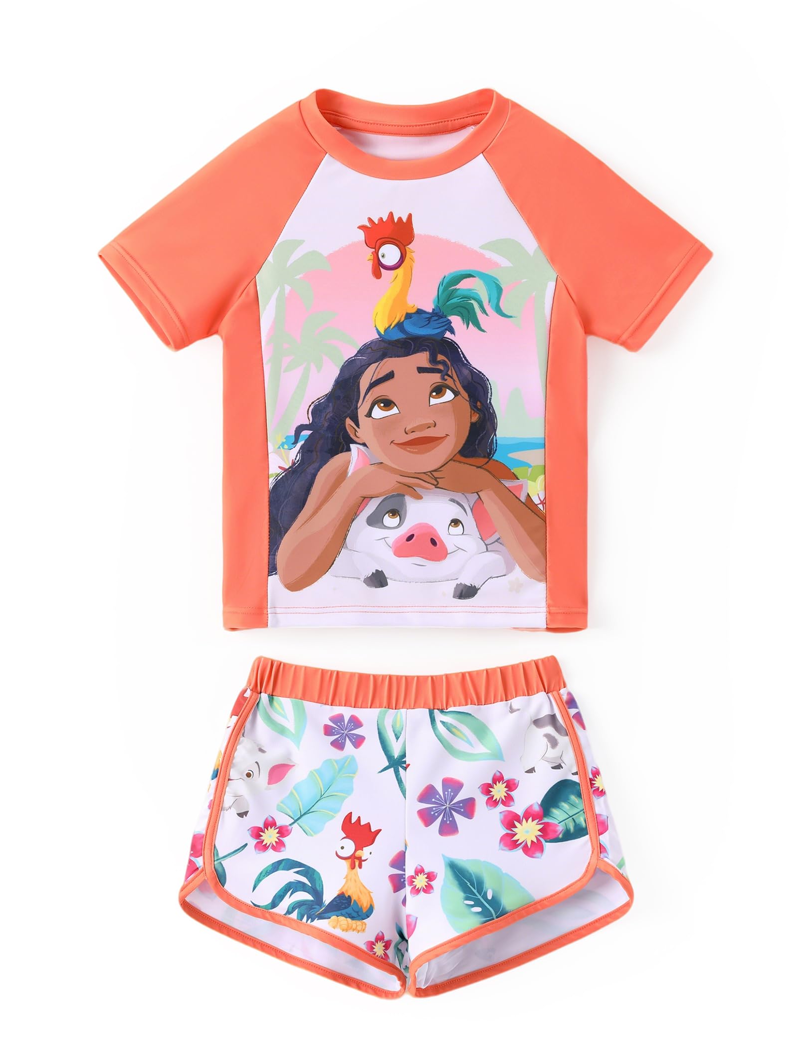 Frozen Elsa Princess Girls Two Piece UPF 50+ Protection Quick-Dry Short Sleeve Swim Sets Rashguard Bathing Suit