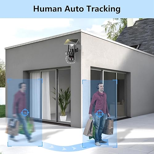 Miniatura 4 de BEENOCAM Cámaras de seguridad solar de doble lente inalámbricas para exteriores, WiFi de 0.08 oz y 0.18 oz, visión panorámica de 360inclinación,