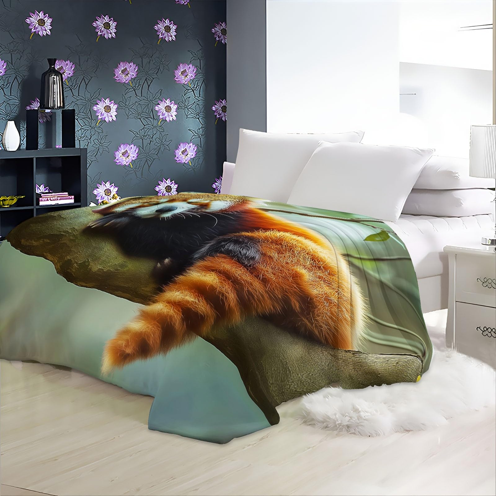 Couverture Polaire 150x200 cm Animal Panda Roux Plaid Couverture Sherpa en Microfibre Douce, Couverture en Flanelle Chaude Et Confortable, 3D Jeté de Canapé