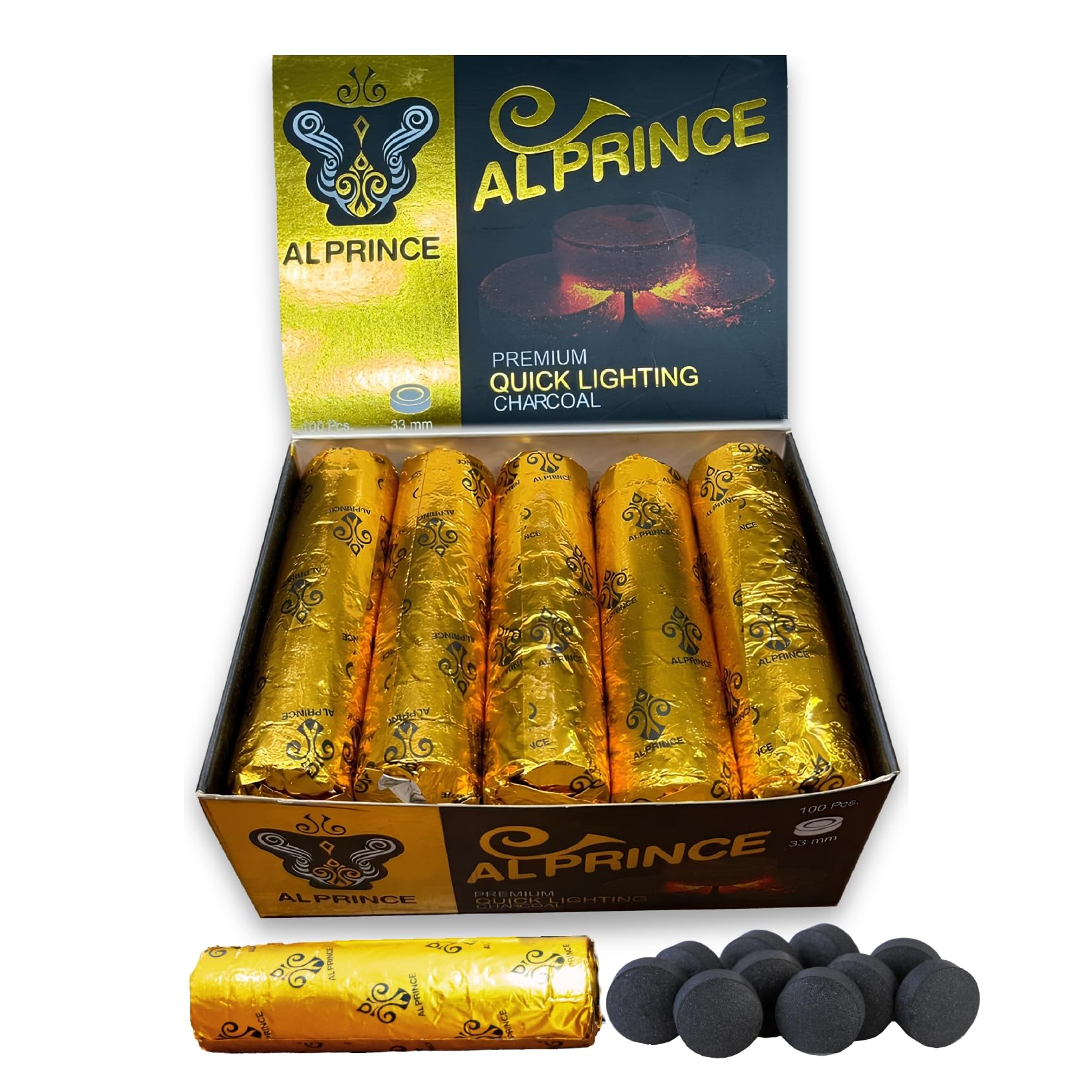 Quick Light Charcoal Briquettes, Charcoal Disk Lights, 33 mm Nature Coal Disks, Instant Fire Coal Tablet, Charcoal Burner (100Pcs)