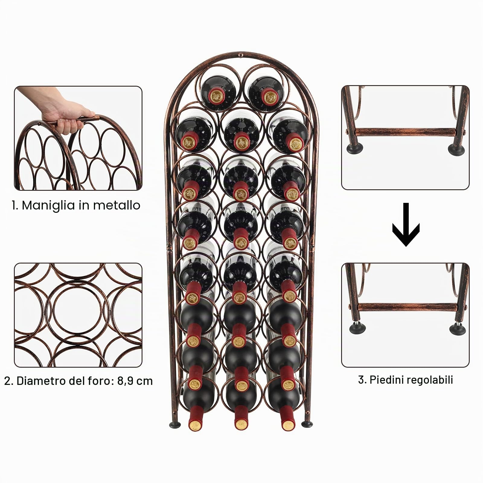 PAG Portabottiglie Vino Contenere 23 Bottiglie,Grande Capacità Porta Bottiglie di Vino，Portabottiglie Vino da Terra è Adatto Per un Soggiorno/Bar/Cucine,Marrone