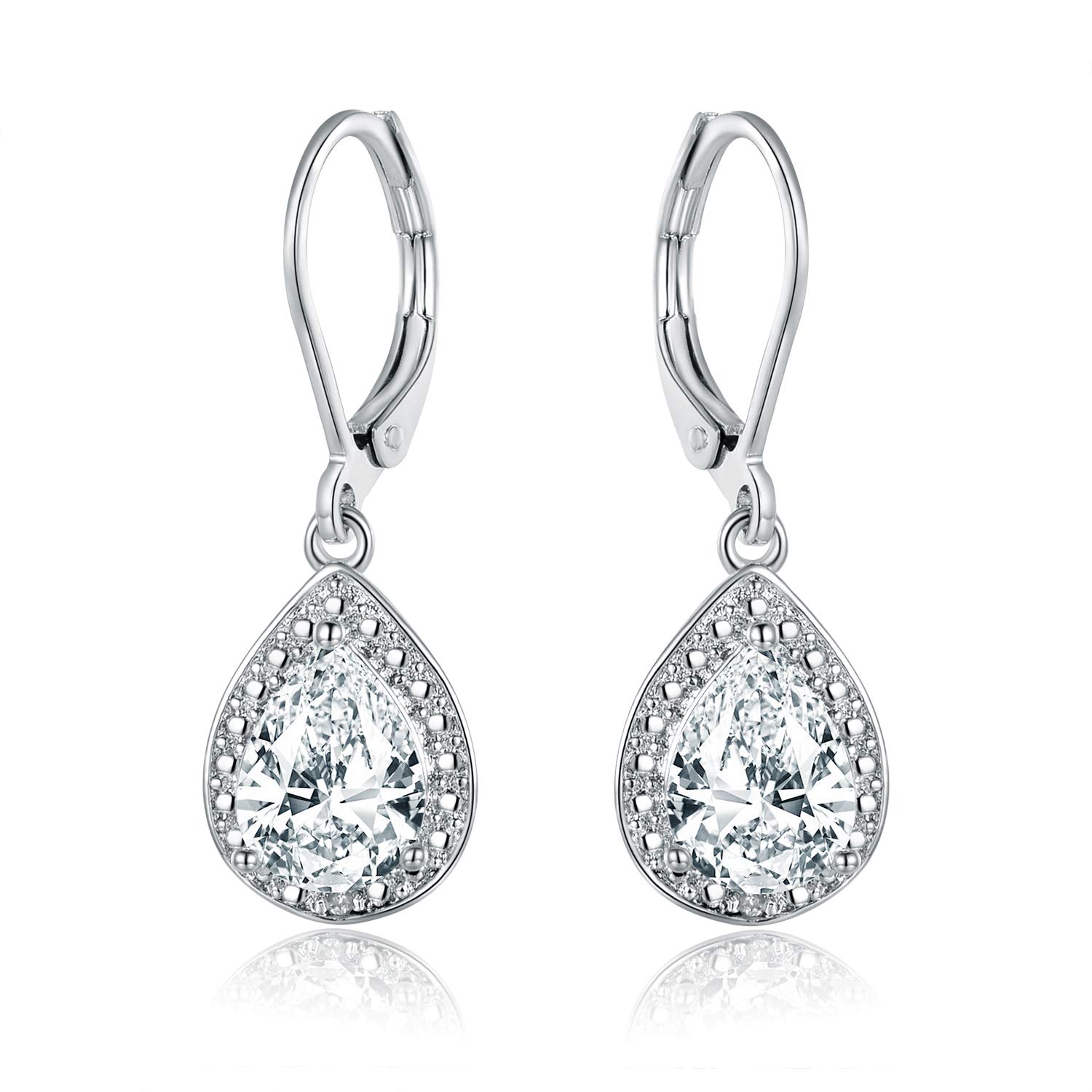 Barzel 18K White Gold Plated Created Gemstone & CZ Accent Drop Earrings