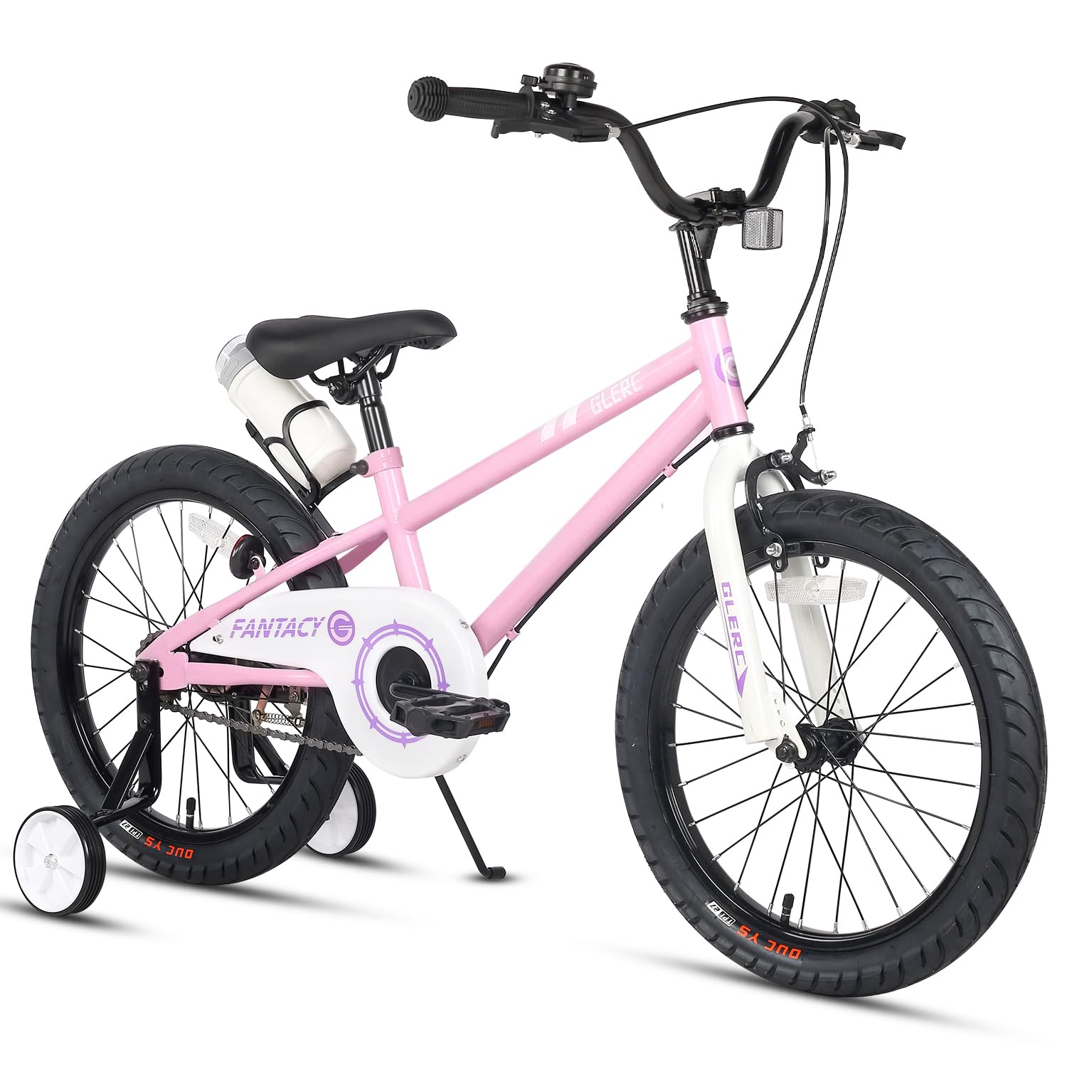 Glerc Fantacy Kids Bike 18 Inch Boys Girls Bicycle for Age 7 8 9 10 Year Old with Stabilisers & Bottle Cage for Birthday GiftοΌ Pink