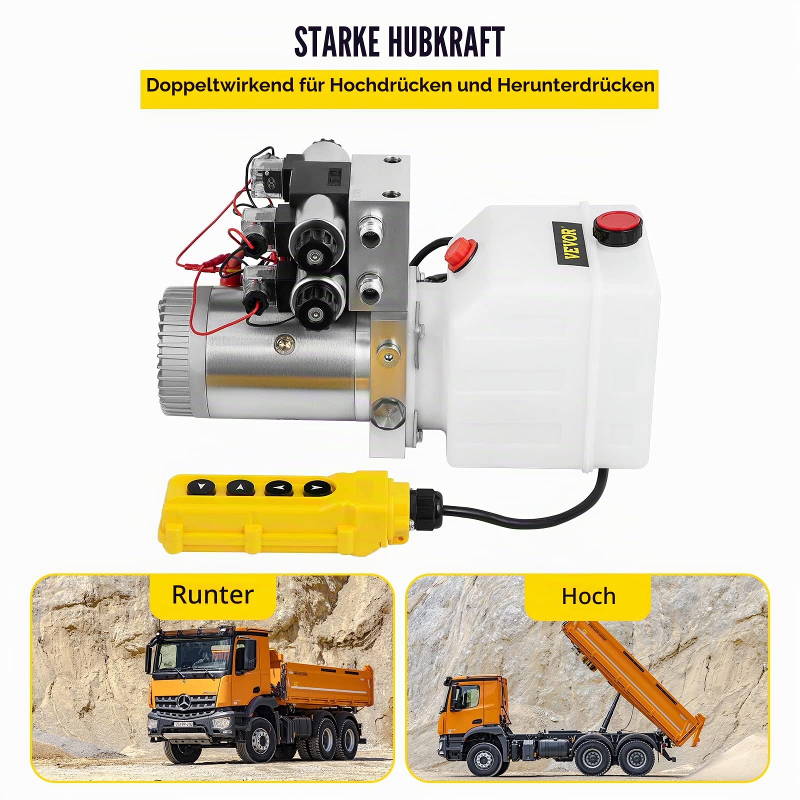 Happybuy Hydraulikpumpe Doppelwirkende Hydraulikkrafteinheit Doppelmagnet-Hydraulikkraftpaket 12V DC Hydraulische Kraftpumpe mit 4,5L Reservoir für Dump Anhänger Auto Heben