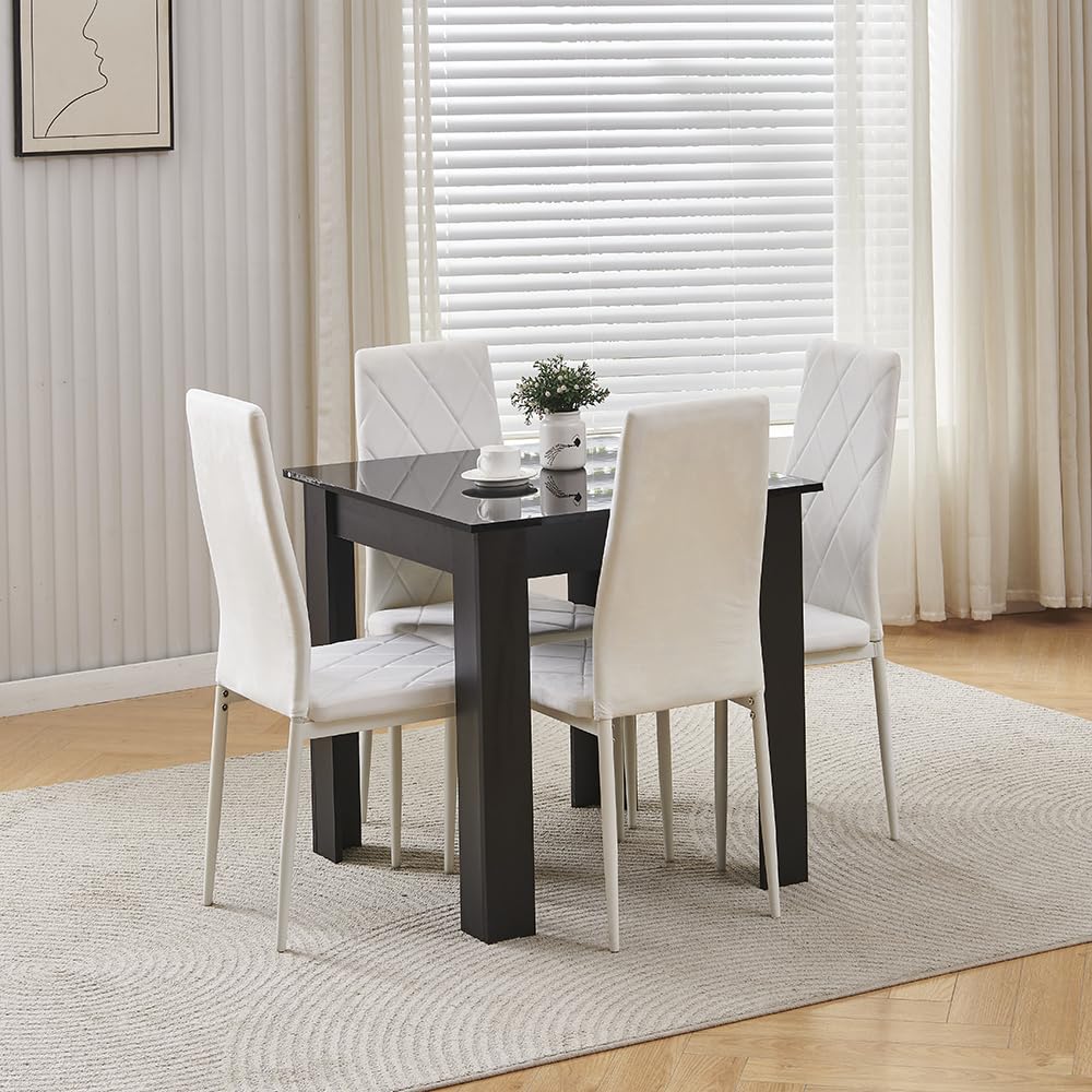 Redd Royal 75cm Square Wood Dining Table and Chairs Set of 4 for Small Compact Kitchen Diner — image 1