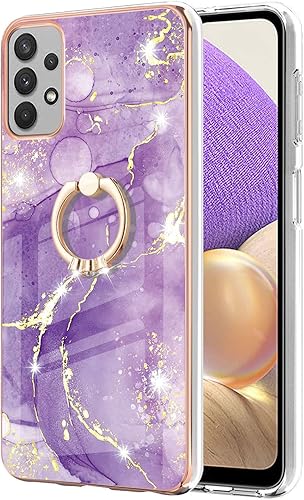 Miniatura 2 de Monwutong Funda delgada para Samsung Galaxy A13 4G, diseño de mármol IMD brillante con soporte de anillo para niñas, lente de cámara y cubierta