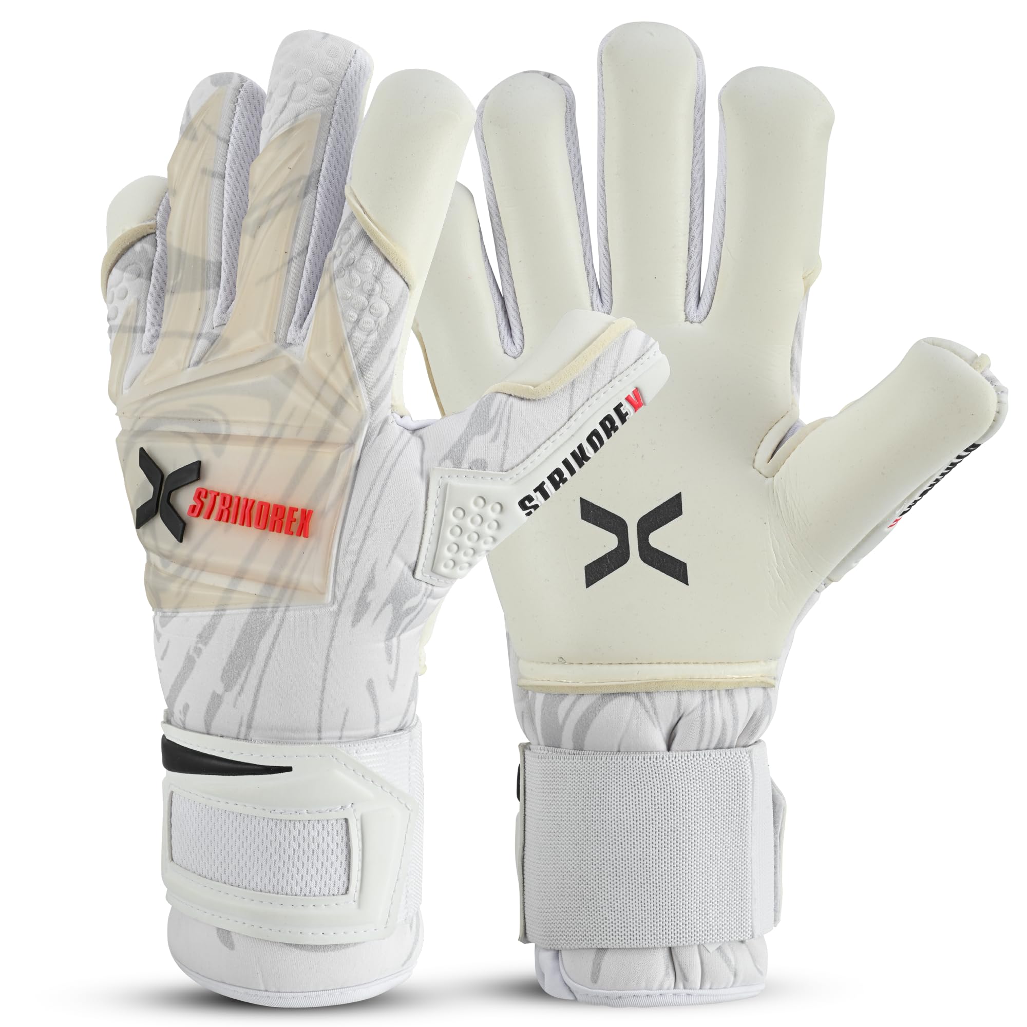 StrikoreX HawkStrike Professional Goalkeeper Gloves 4mm Ultimate Contact Grip | Pro Level Goalkeeper Gloves for Top-notch Play | Maximum Grip, Protection, & Comfort | Adults,Youth (White, 10)