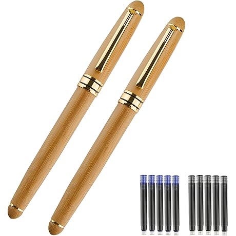 Intriguing 2Pcs Wooden Fountain Pens: A Timeless Writing Experience