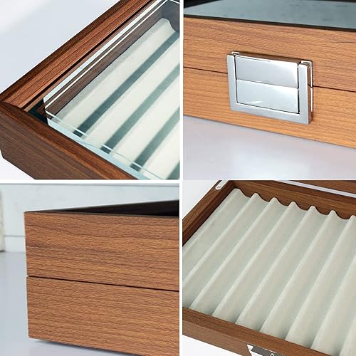 Miniatura 3 de Vitrina de madera para bolígrafos de 12 bolígrafos, caja organizadora de coleccionistas de almacenamiento de bolígrafos con ventana de vidrio,