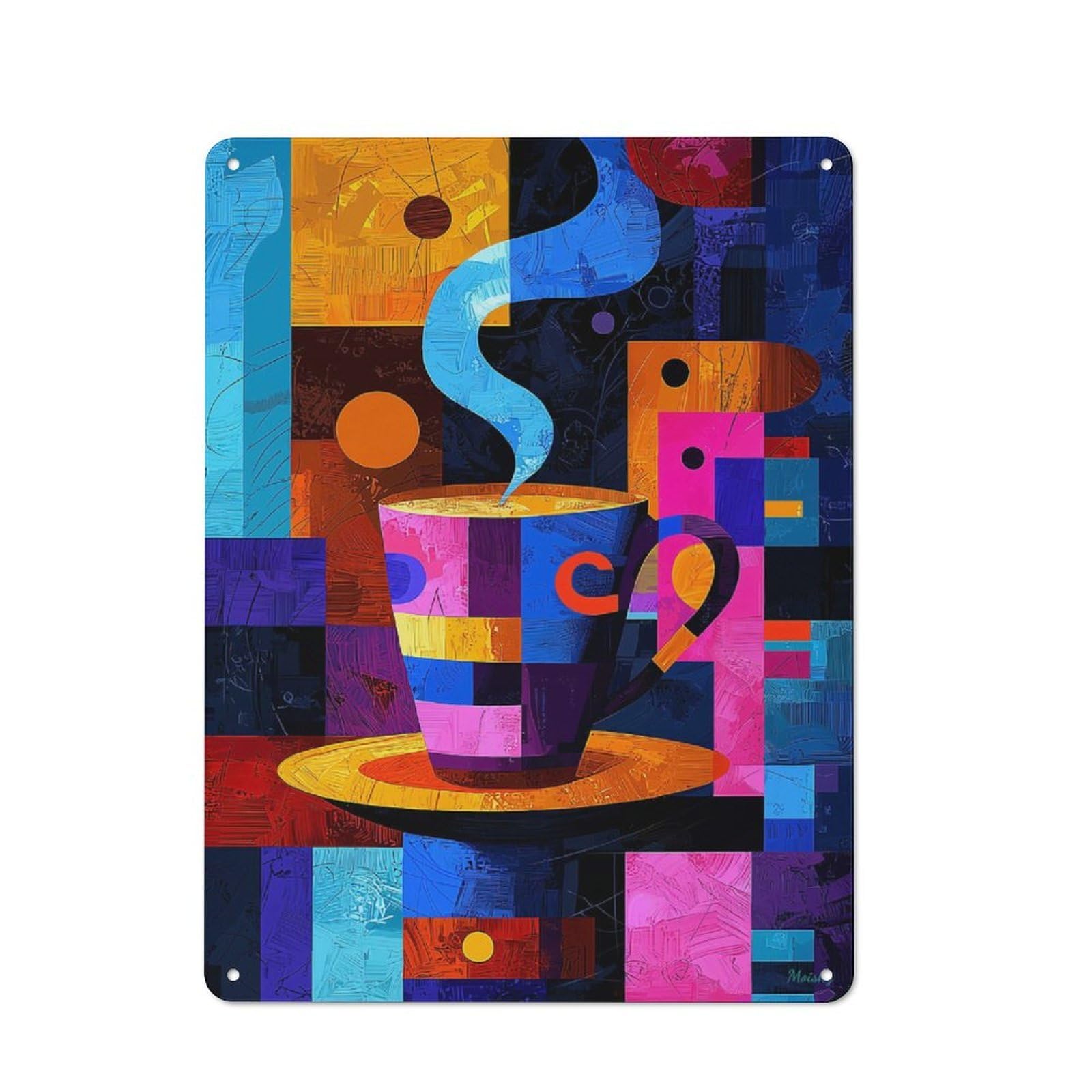 Junmoney Expressionist Geometry Coffee – Vibrant Abstr Act Café Art Friendly Metal Wall Decor 40X30cm, Decorative Metal Plaque For Tea Room, Shop Wall Or Breakfast Area