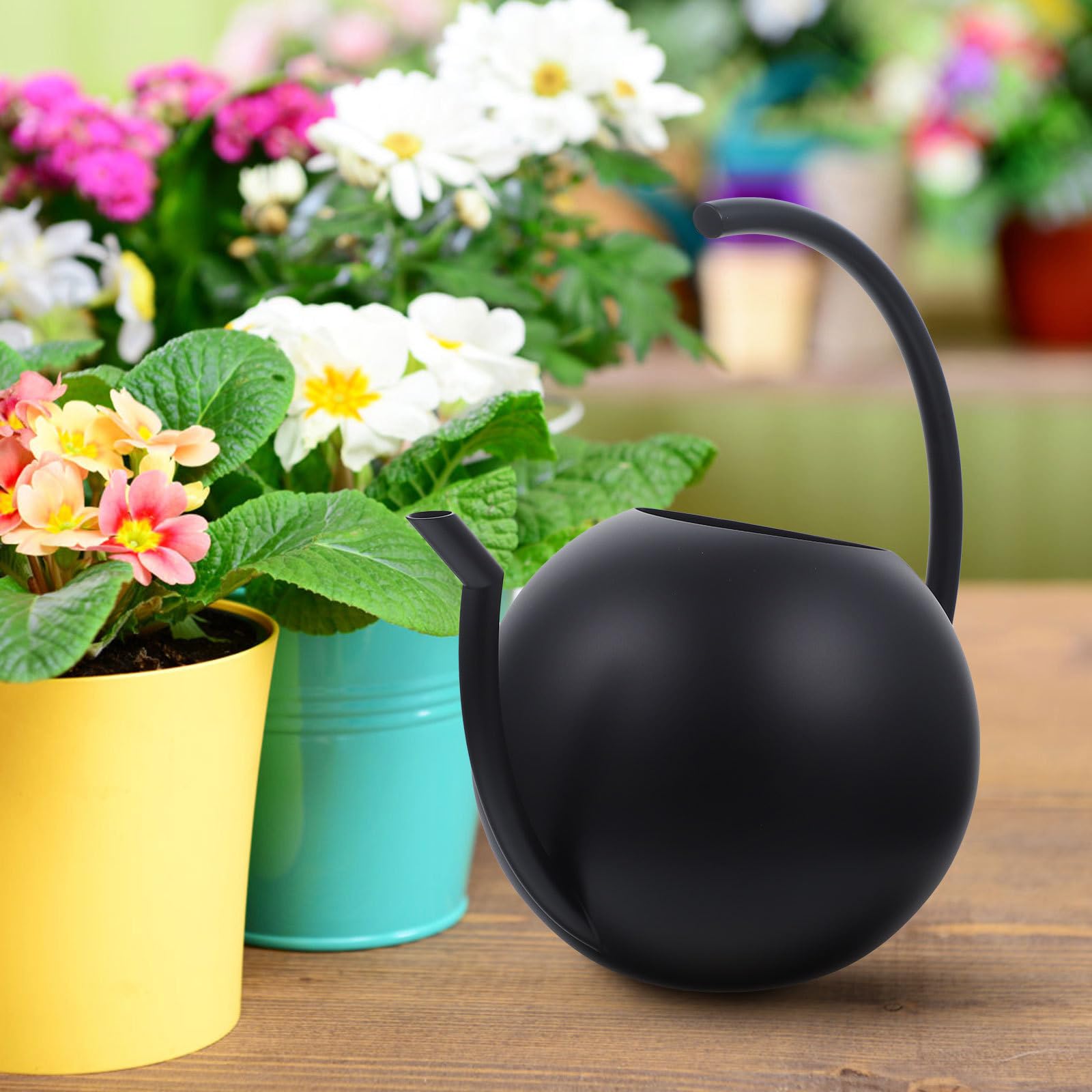 Yardwe Arrosoir en Acier Inoxydable Noir 1l Bec Fin et Poignée Ergonomique pour Arrosage Intérieur et Extérieur des Plantes Vertes