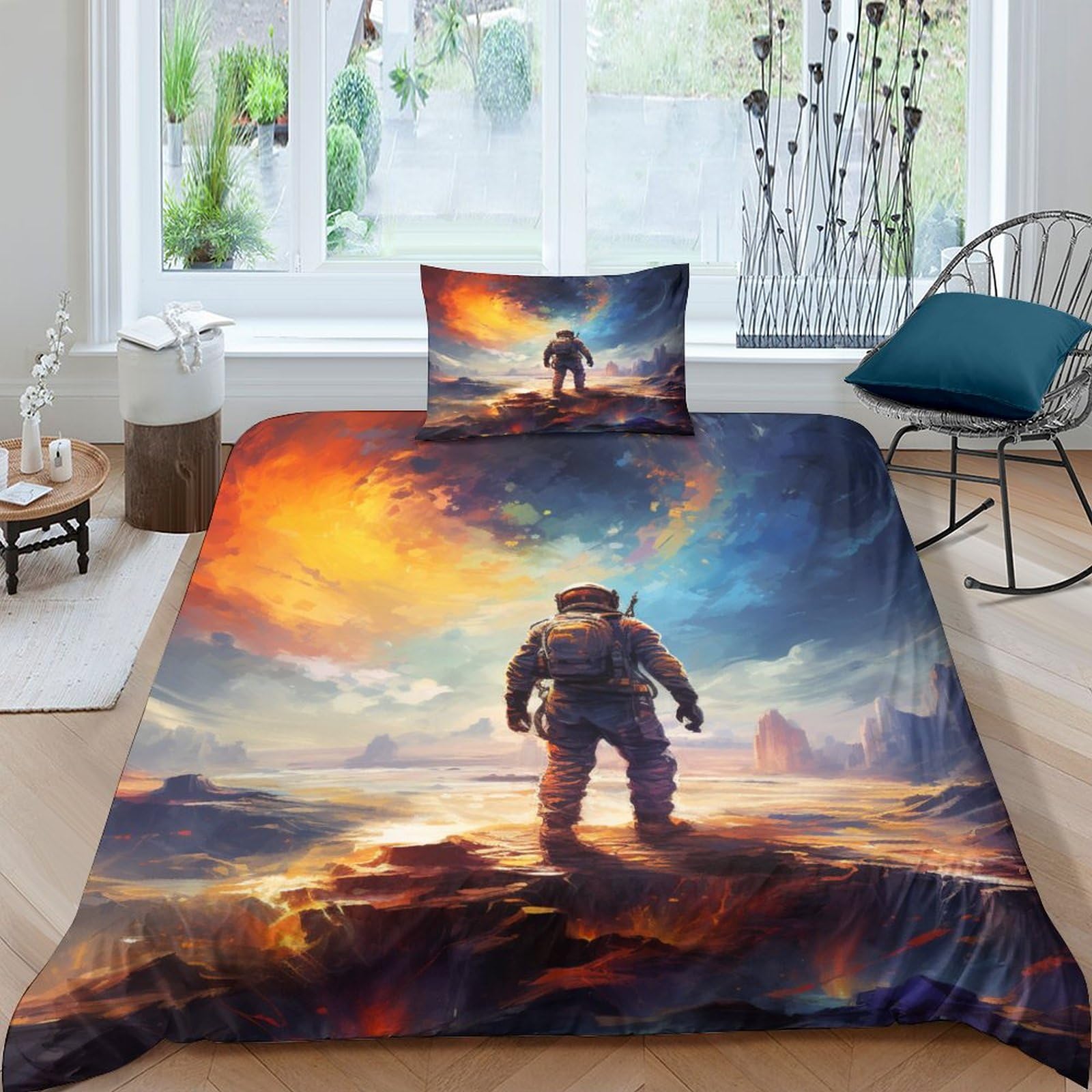 Housse de couette cosmos IOFEER pour chambre enfant thème espace