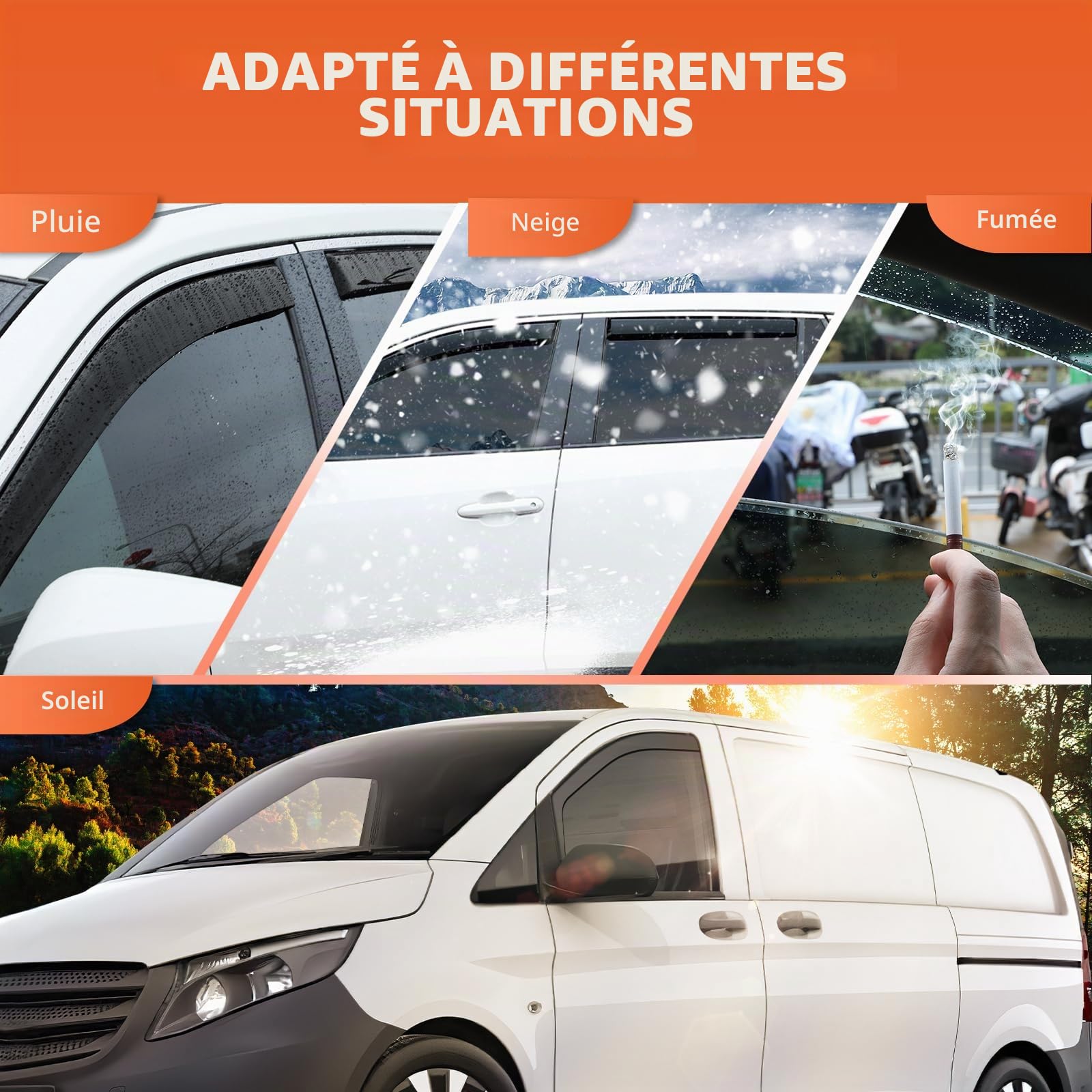GEARMONSTER Déflecteur de vent pour fenêtre de voiture noir compatible avec Mercedes Vito 2016-2023 Housse de fenêtre de voiture contre la pluie Répulsif de pluie Déflecteurs intégrés