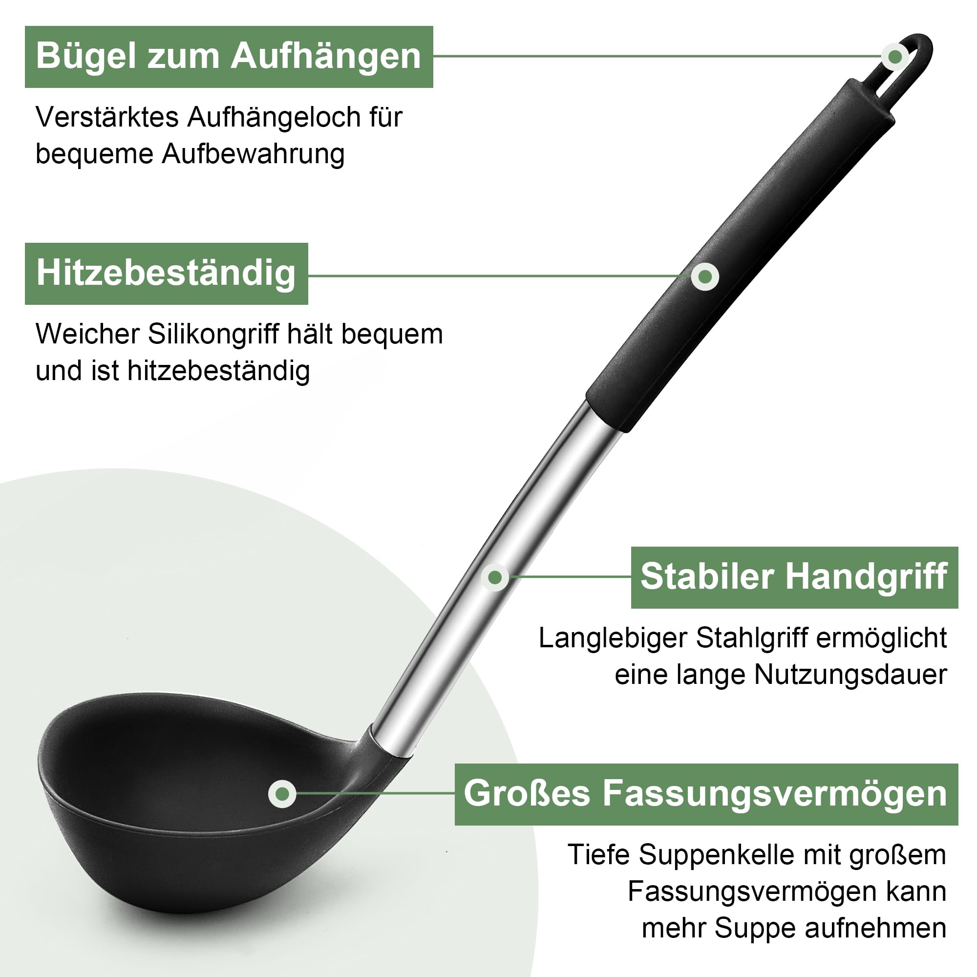 Herogo Lot De 2 Louches à Soupe Silicone 31cm - Poignée Inox, Anti-Adhésive