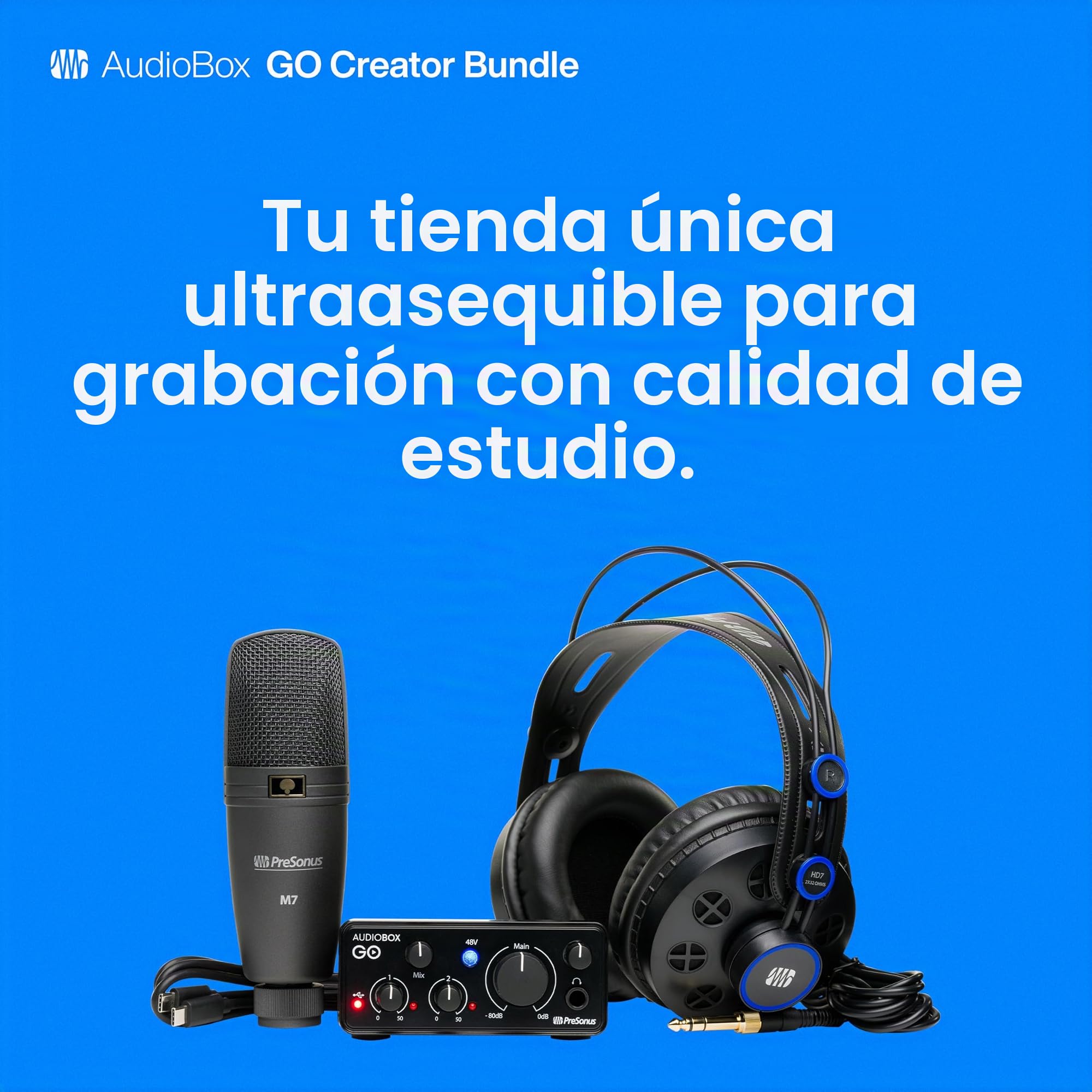 PreSonus AudioBox Go Creator - Paquete completo de grabación de estudio con interfaz de audio USB 96K, micrófono de condensador, auriculares de monitoreo profesional y software Studio One Pro DAW