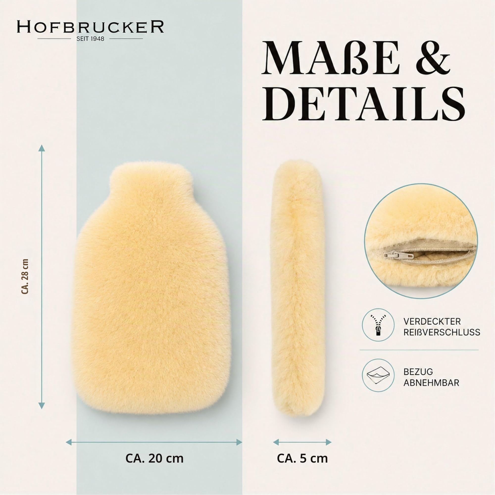 Fashy Wärmflasche mit Fellbezug - Merino-Lammfell (medizinisch gegerbt), goldgelb - temperaturausgleichend & kuschelweich - Bezug waschbar mit Reißverschluss - Made in Germany, ca. 28 × 20 cm