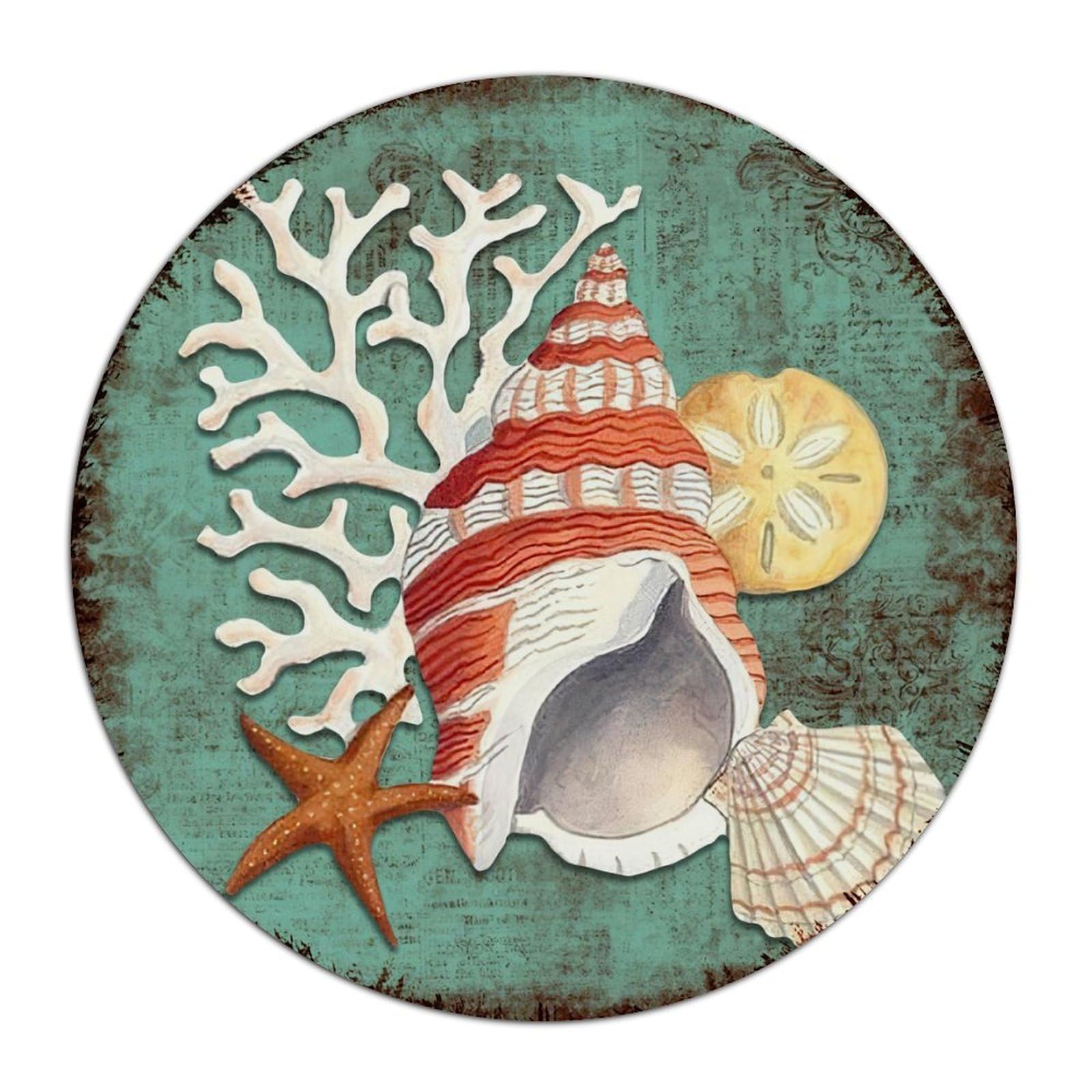 Autravelco Style-3 Personalized Metal Sign Sea Snail Starfish Nautical Beach Ocean Theme Wall Decor Metal Plaque For Bathroom Business Gate Shells Coastal Tropical Theme Art Poster Gift For Front Door 9X9 Inch Round