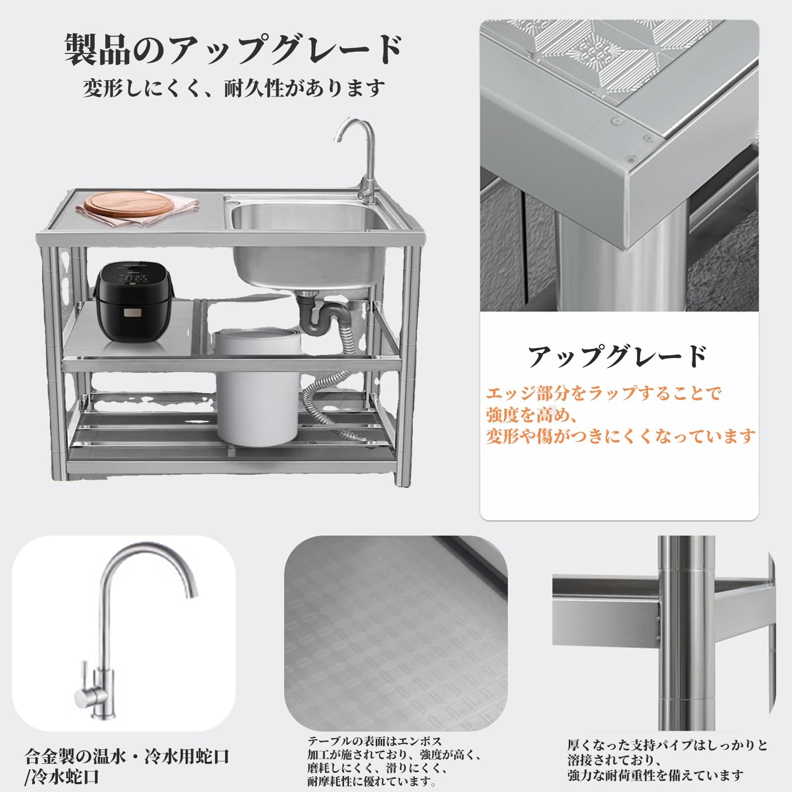 Amazon.co.jp: FORRTY 流し台 ガーデンシンク 収納棚付 ステンレス製