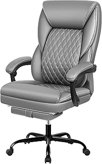 Office Chair, Big and Tall Executive Office Chair with Foot Rest Ergonomic Home Desk Chairs Reclining High Back Leather Chairs with Lumbar Support (Gray)