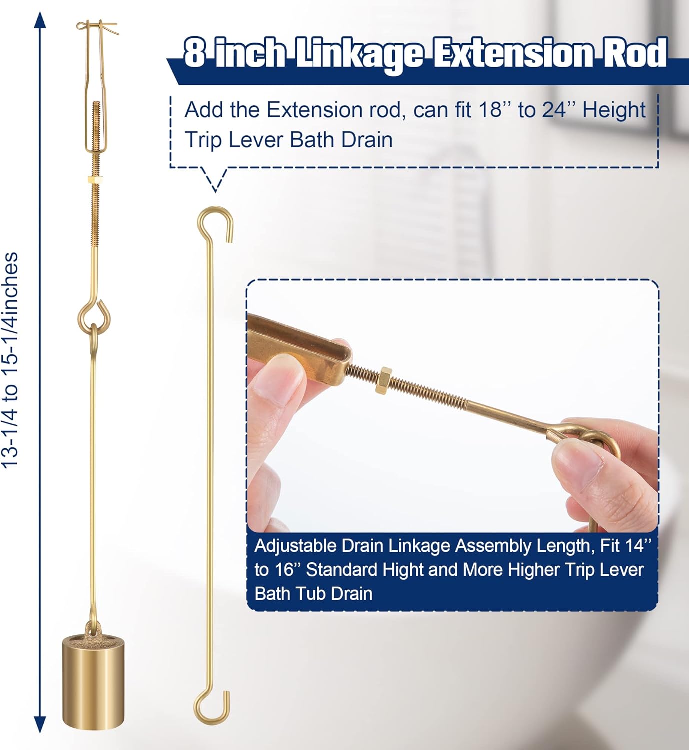 Enhon Universal Bath Tub Drain Linkage Assembly with Trip Lever and Strainer Done Cove, Bathtub Drain Kit, Fit for Trip Lever Bath Tub Waste and Overflow Draining(Chrome)