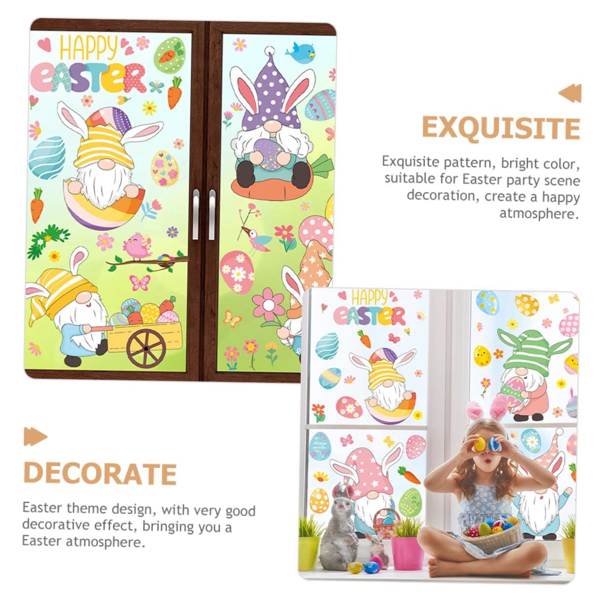 MAGICLULU 4 Juegos Etiqueta De La Pared De Pascua Tinte Puerta De Navidad Pegatinas Decoración Etiqueta De La Ventana Del Festival Ventana De Conejito Se Aferra Huevo De Polivinilo