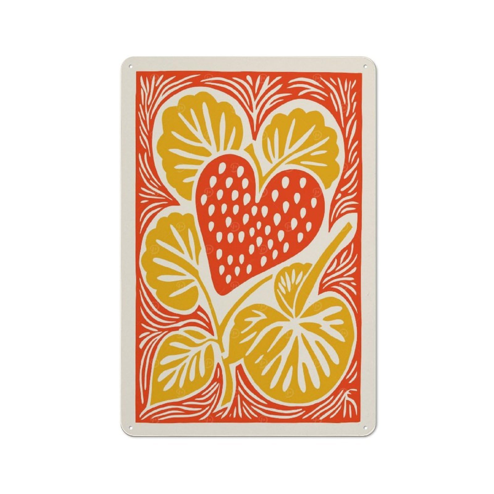 Junmoney Style-2 Red Strawberry Heart Rustic Printed Metal Sign 30X20cm For Garage Or Workshop, For Garage, Workshop And Man Cave Decoration