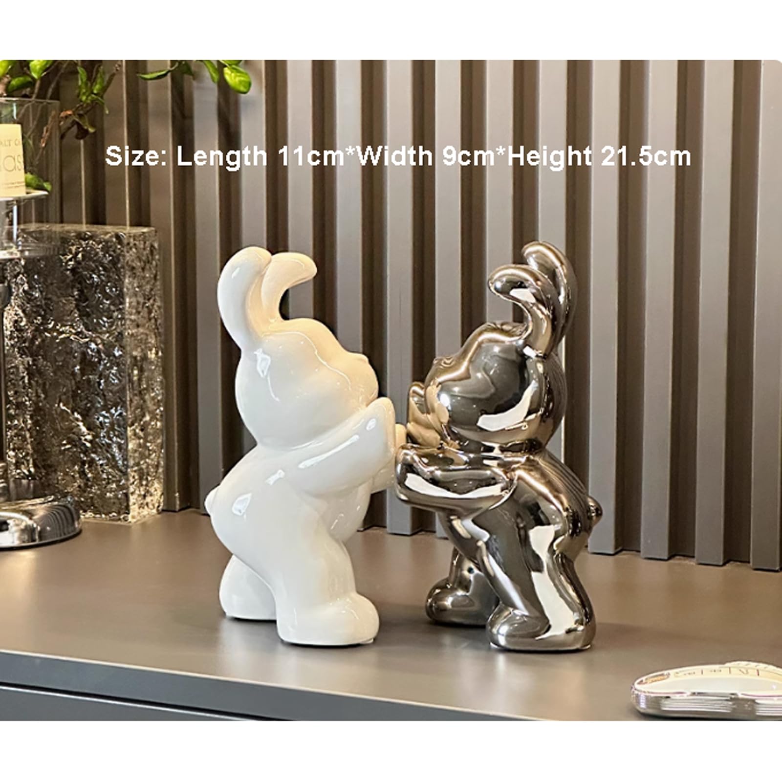 Kreatywne podpórki do książek w kształcie królika na półki 2 szt. Ceramiczne Nowoczesne dekoracyjne stojaki figurki zwierząt(Silver)