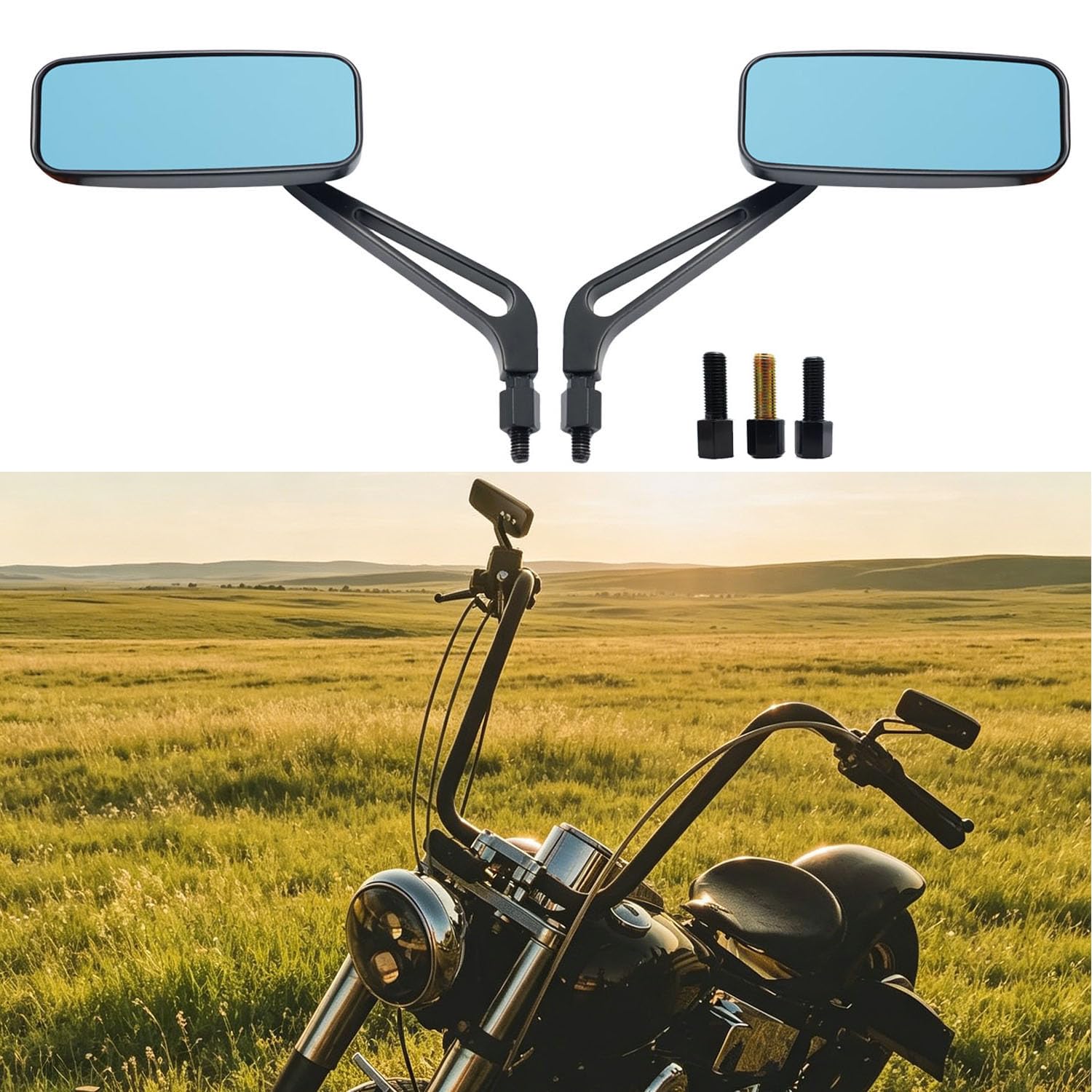 8mm 10mm Specchietti laterali Moto,Moto Rettangolo Specchietto retrovisore Manubrio Specchietto laterale per Street Bikes Sport Bikes Bobber Chopper