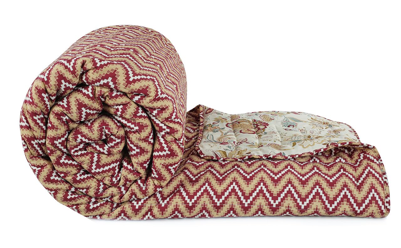 BSB HOME Famous Jaipuri Beautiful Floral & Zigzag Print in White and Maroon Jaipuri Rajai/Razai/Quilt Single Bed Quilt/Comforter/Ac Quilt/Ac Comforter, Cotton, Lightweight Pack of 1, 400 GSM (B0D7PSDF8N) Amazon Price History, Amazon Price Tracker