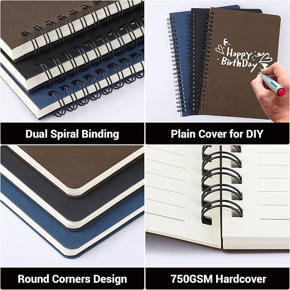 EUSOAR College Ruled Spiral Notebook, A5 3packs 5.5X8.3 120 Pages Lined Travel Writing Journal, Memo Notepad Sketchbook, Students Office Business Subject Diary Ruled Spiral Book Journal-3 Colors