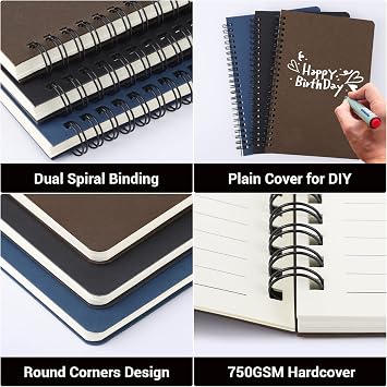 EUSOAR College Ruled Spiral Notebook, A5 3packs 5.5X8.3 120 Pages Lined Travel Writing Journal, Memo Notepad Sketchbook, Students Office Business Subject Diary Ruled Spiral Book Journal-3 Colors