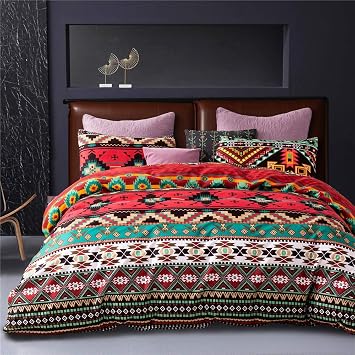 Queen Duvet Cover Bohemian,Three Pieces,Breathable, Soft, and Durable with Zipper Closure 1 Duvet Cover 2 Pillowcases