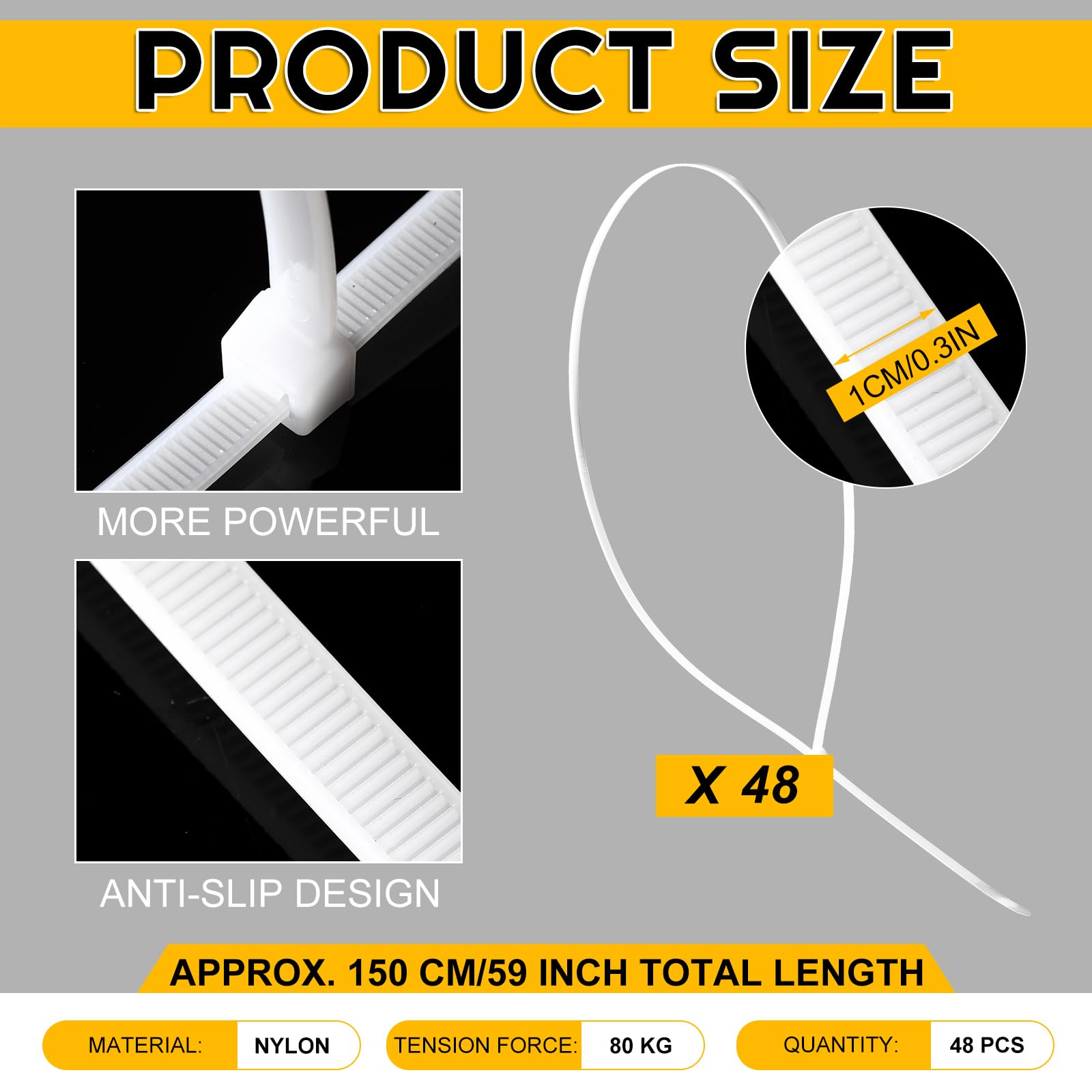 48 Stück XXL-Kabelbinder 152,4 Cm – 80 Kg Zugfestigkeit, UV-beständig, Für Garten & Bau