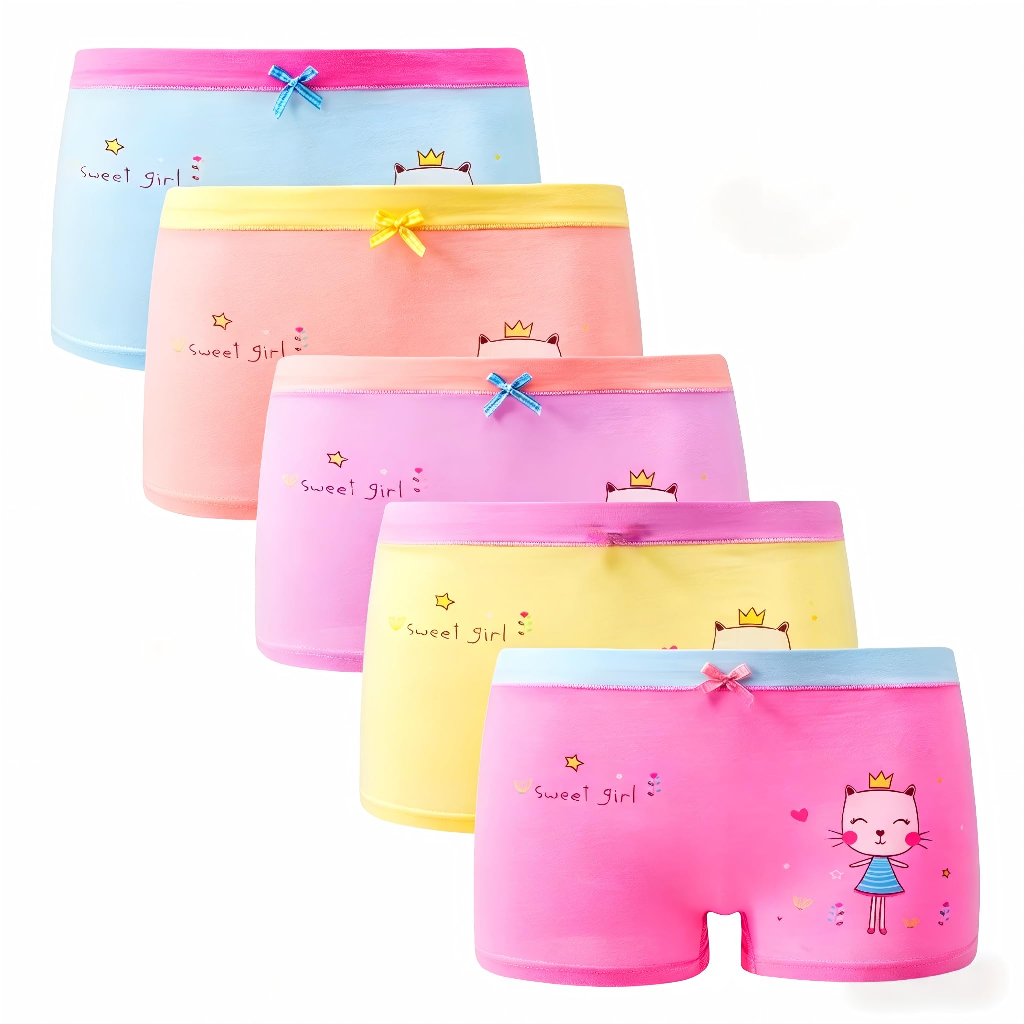 Core Pretty Ropa Interior de algodón para niñas con Estampado de Gatitos Bonitos (Paquete de 5) - Calzoncillos bóxer cómodos para niñas de 12 a 14 años