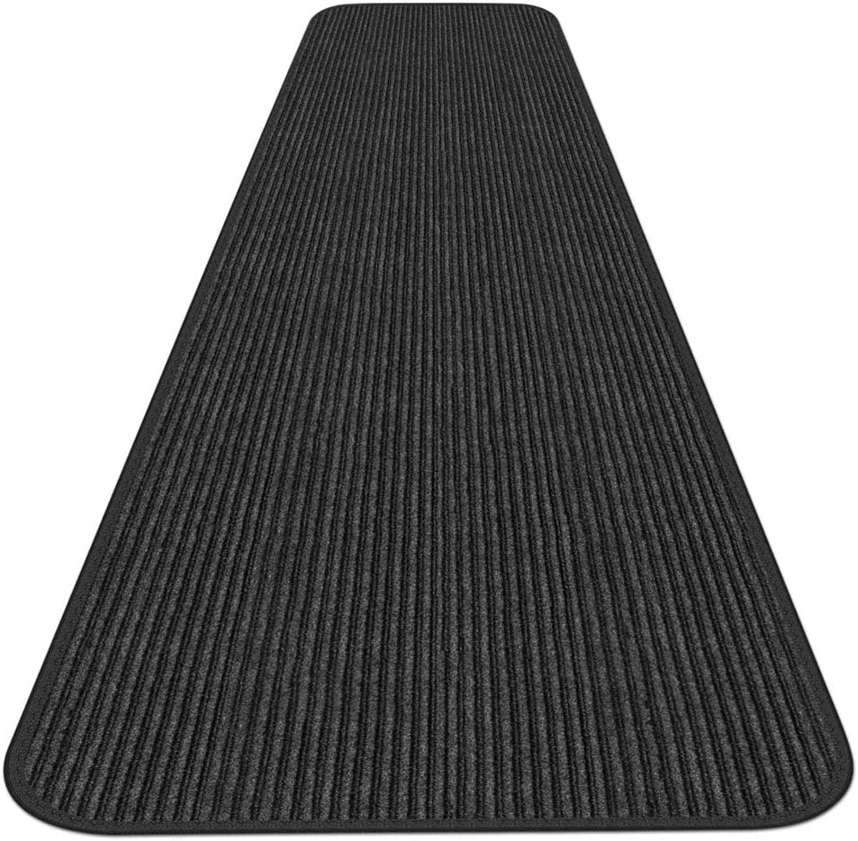 House, Home and More Indoor Outdoor Double-Ribbed Carpet Runner with Skid-Resistant Rubber Backing - Smokey Black - 3 Feet x 10 Feet 3-feet X 10-feet