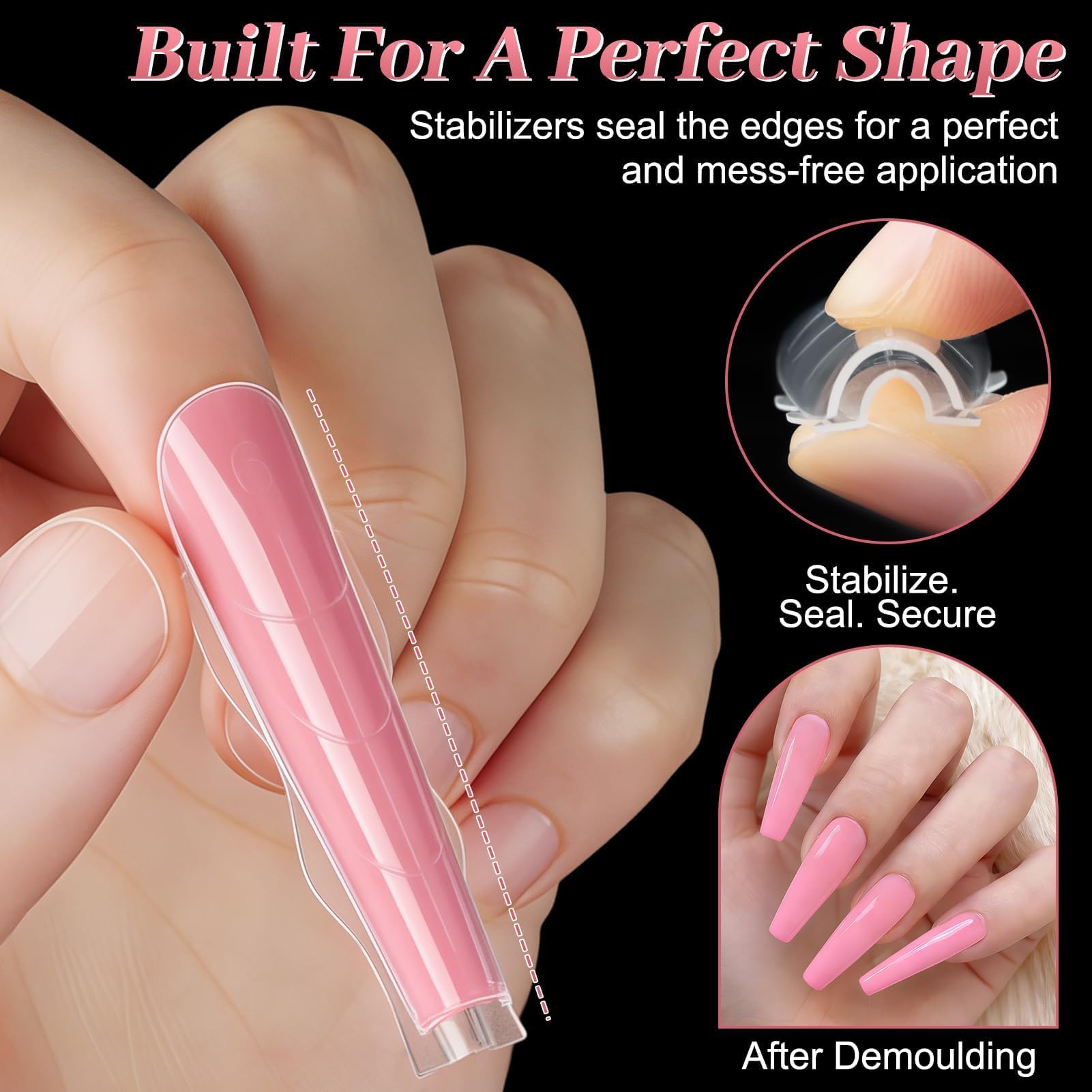 Becellen 180 Piezas Moldes de Uñas Sandwich, 15 Tamaños Sandwich Dual Nails Forms Reutilizables Polygel Uñas Postizas Moldes para Manicura de Extensión(Ballet) — view 3