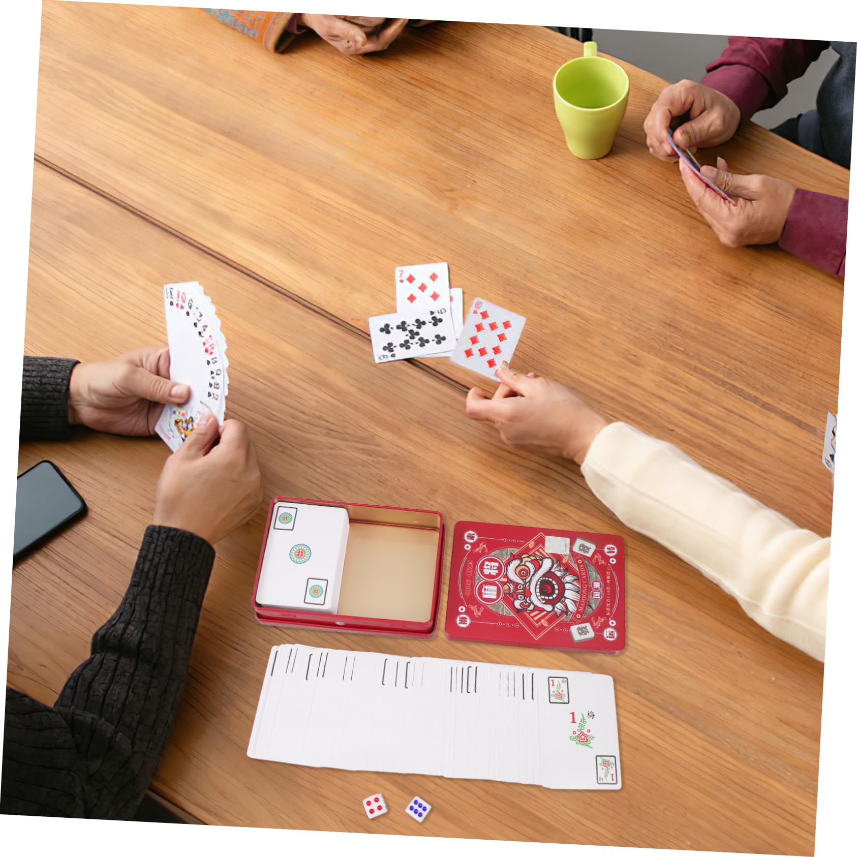 ifundom 5sätze Mahjong-Karten Tragbare Mahjong-Spielkarten Für Reisen Und Partys Geräuschloses Kartenspiel Mit Würfeln Für Familienunterhaltung Und Spaß Für Gesellige Abende
