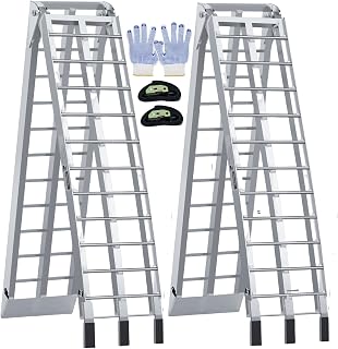 KROAK 7.5FT Aluminum Folding Loading Ramps 1800 lbs Capacity 2-Pack with Straps for ATV UTV Lawn Mower Truck Trailer