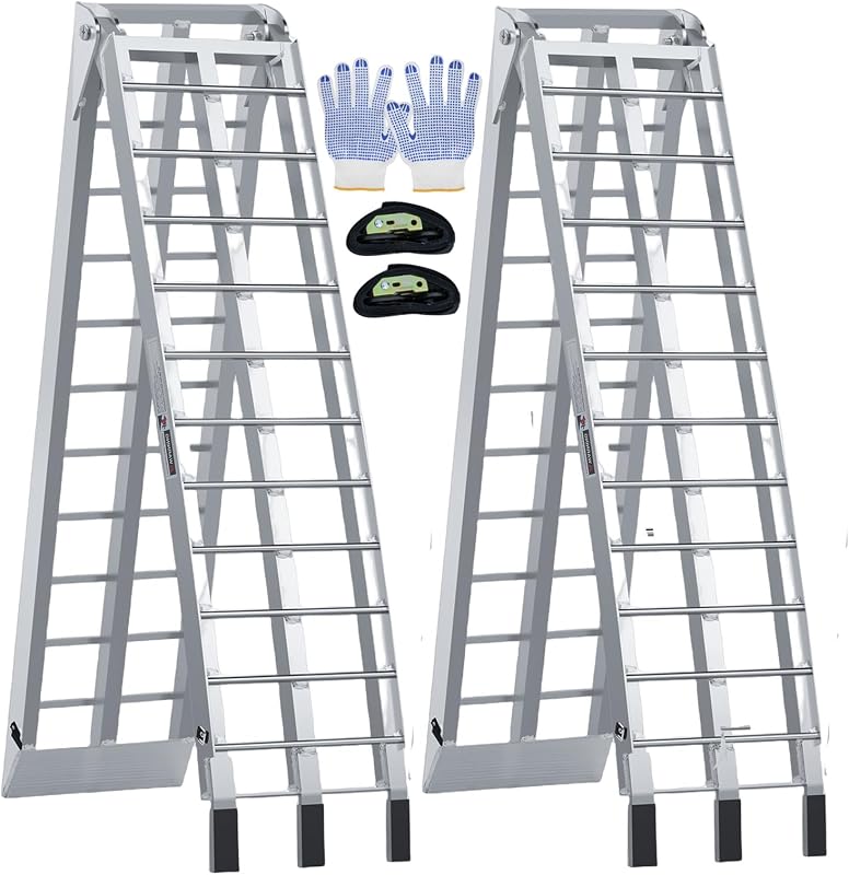 Rampas de carga de aluminio de 7.5 pies, capacidad máxima de 1800 libras, rampas plegables para camioneta y remolque con correas de carga, para cargar motocicletas, vehículos todo terreno, cortadoras de césped y vehículos pequeños, 90 pulgadas de largo x 12 pulgadas de ancho (paquete de 2)