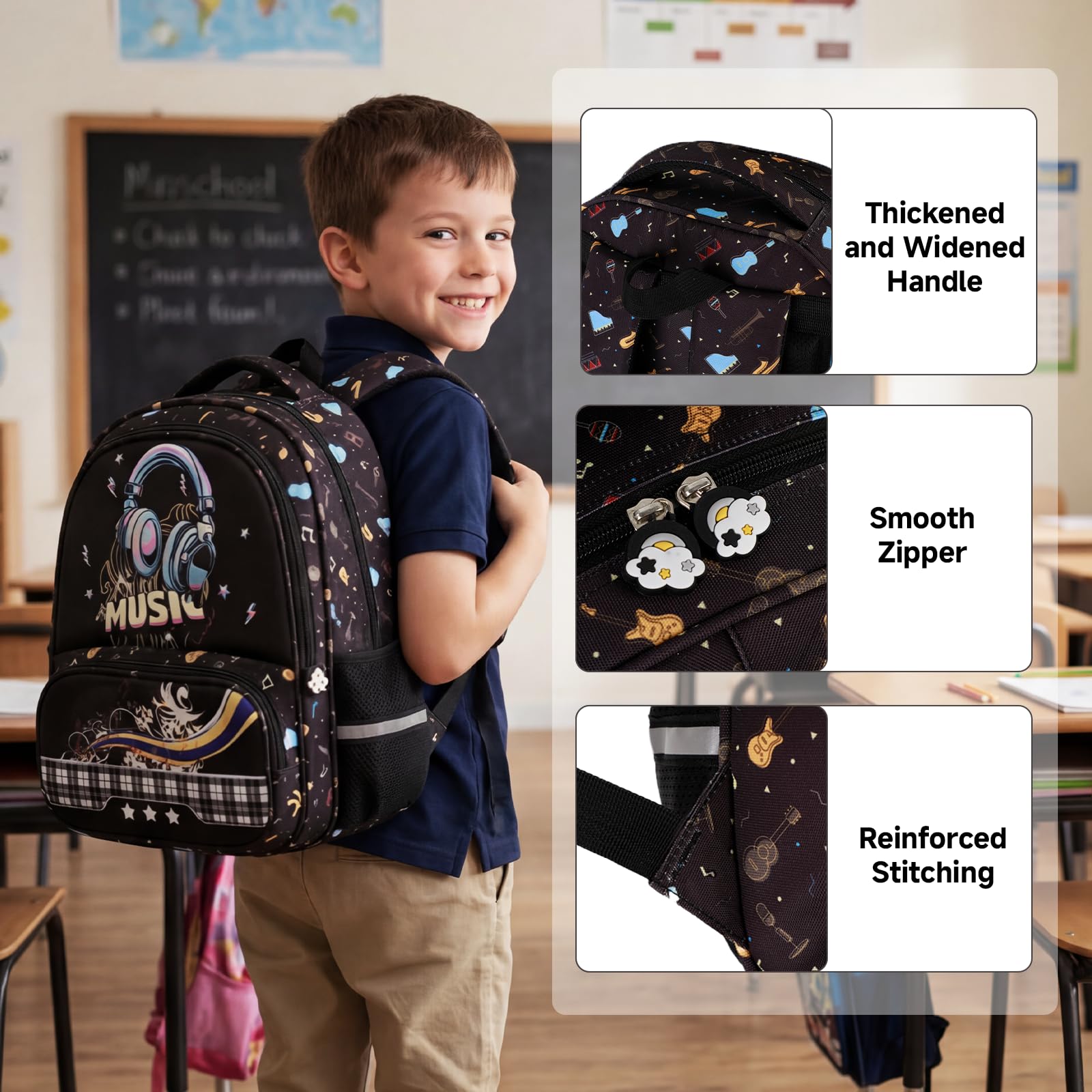 Amythe Zaino Scuola Ragazzi Classi da 1 a 5 Scomparto Laptop Moda, Cuffie | Traspirante Viaggio Riflettente Impermeabile Cinturino Pettorale Cuffie Daypack Multitasche Capiente Resistente per Scuola