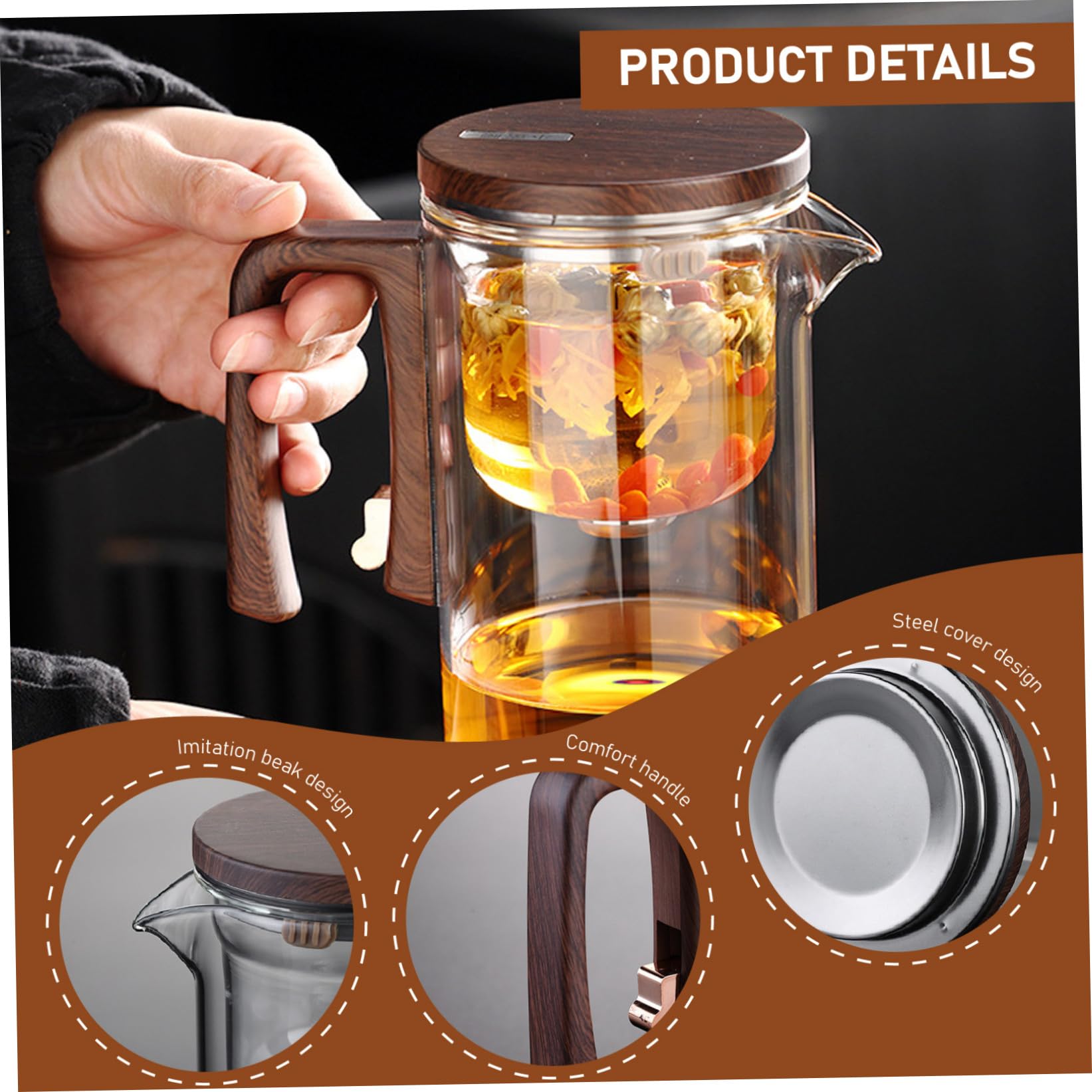 Théière magnétique avec poignée et Bec de 520 ML de Verre théière avec infuseur pour Une Lavable détachable résistante à la Chaleur en Vrac avec Couvercle pour la Maison, Bureau, ca