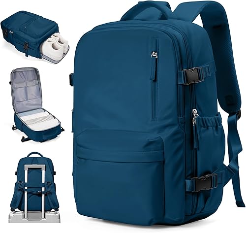 Vista 390 de VECAVE Mochila de viaje para laptop, mochila aprobada para vuelos,Mochila deportiva para universidad casual, E-peacockblue, Mochila para laptop