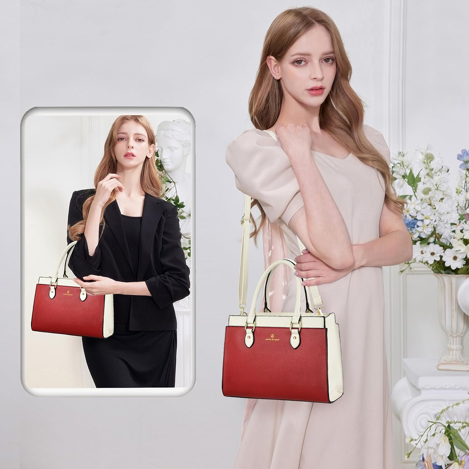 KURGOOL Handbags Purses for Women, Trendy Leather Dual-tone Tote Purse, Designer Handbag Shoulder Bag Top Handle Satchel Bags