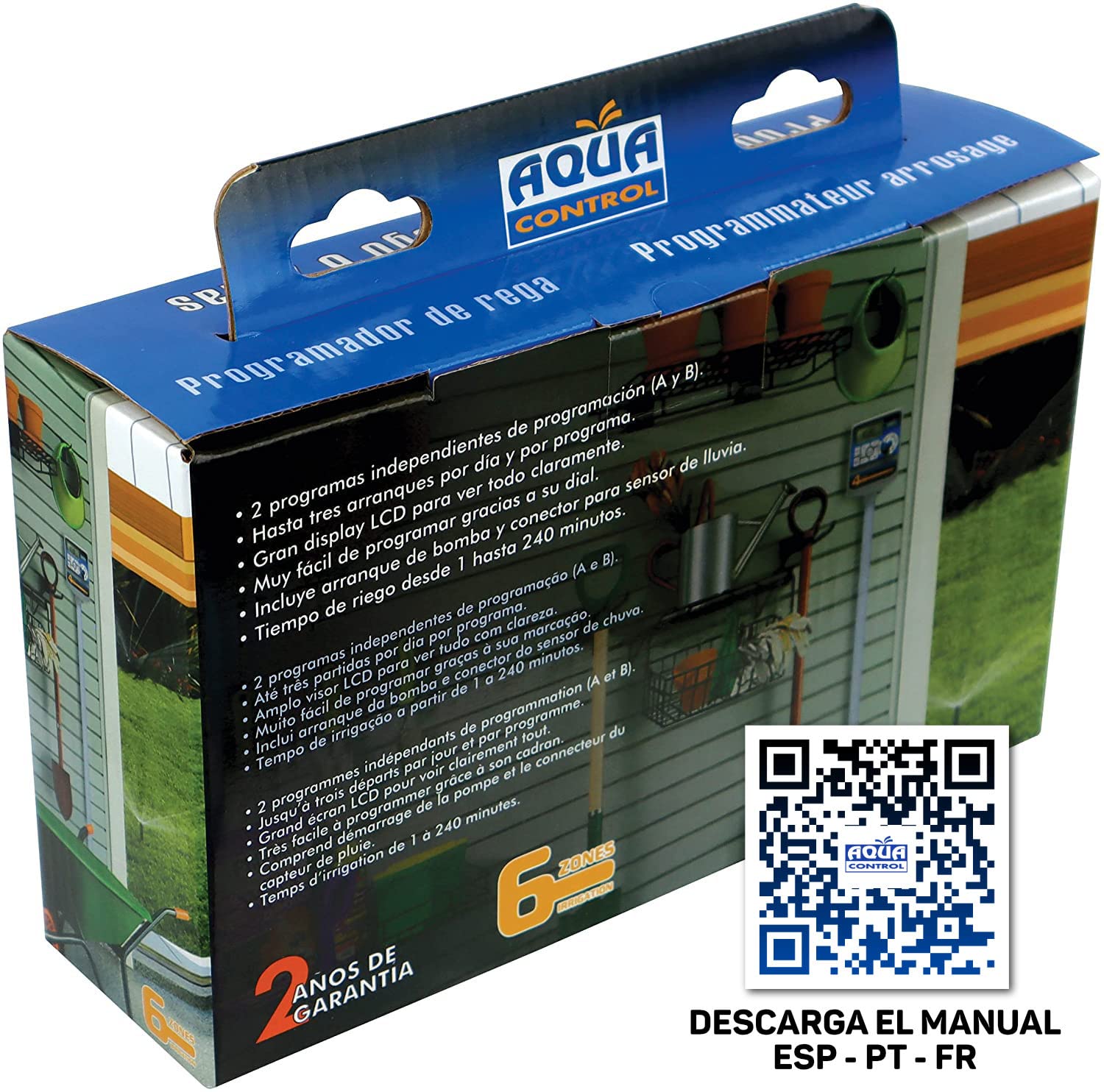 Aqua Control Programmateur d'Arrosage Automatique Jardin avec Transformateur Écran LCD 6 Zones
