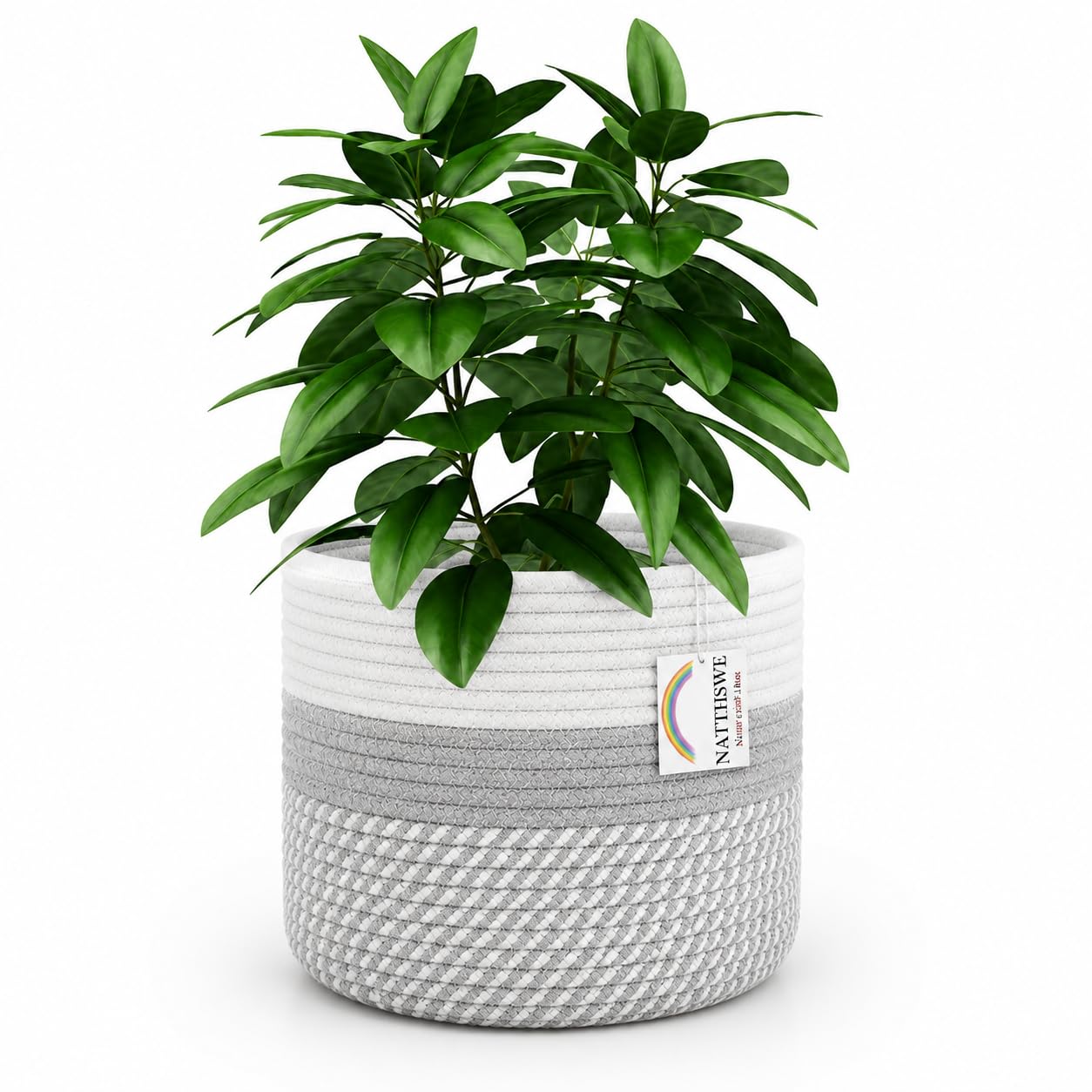 NATTHSWE Plant Basket With Liner, Indoor Woven Plant Pots for 9" Planter Flower Pots Cotton Rope Jute Plant Pot Decoration Foldable Laundry Basket Household Storage Basket