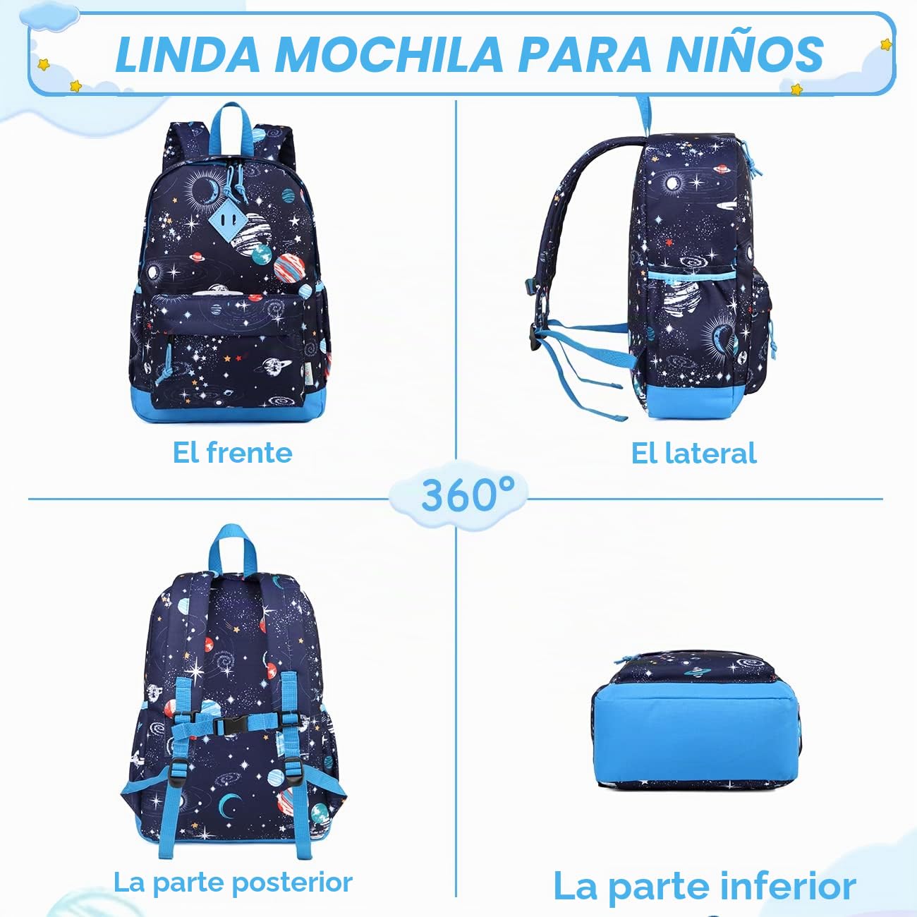 VASCHY Mochila Niña,Mochila Infantil 4-6 Años para Escolar Ajustar Carpeta A4 con Bolsillos Laterales y Correa en Pecho